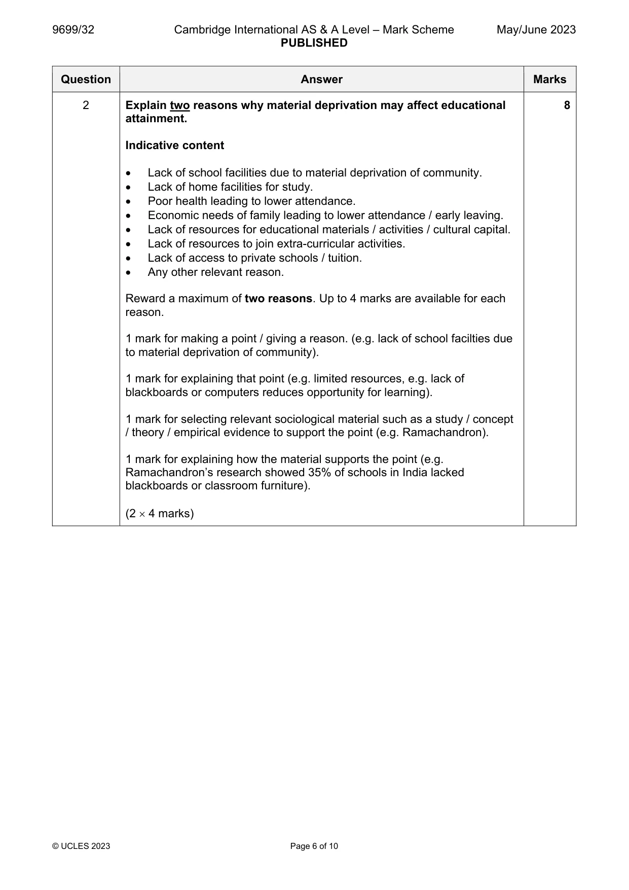 Mark scheme, page 6 of 10