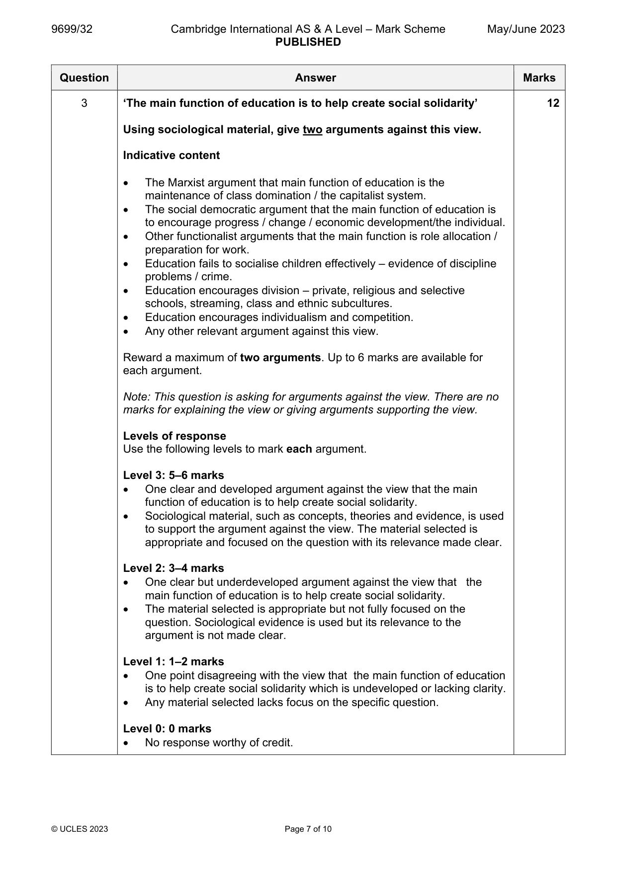Mark scheme, page 7 of 10