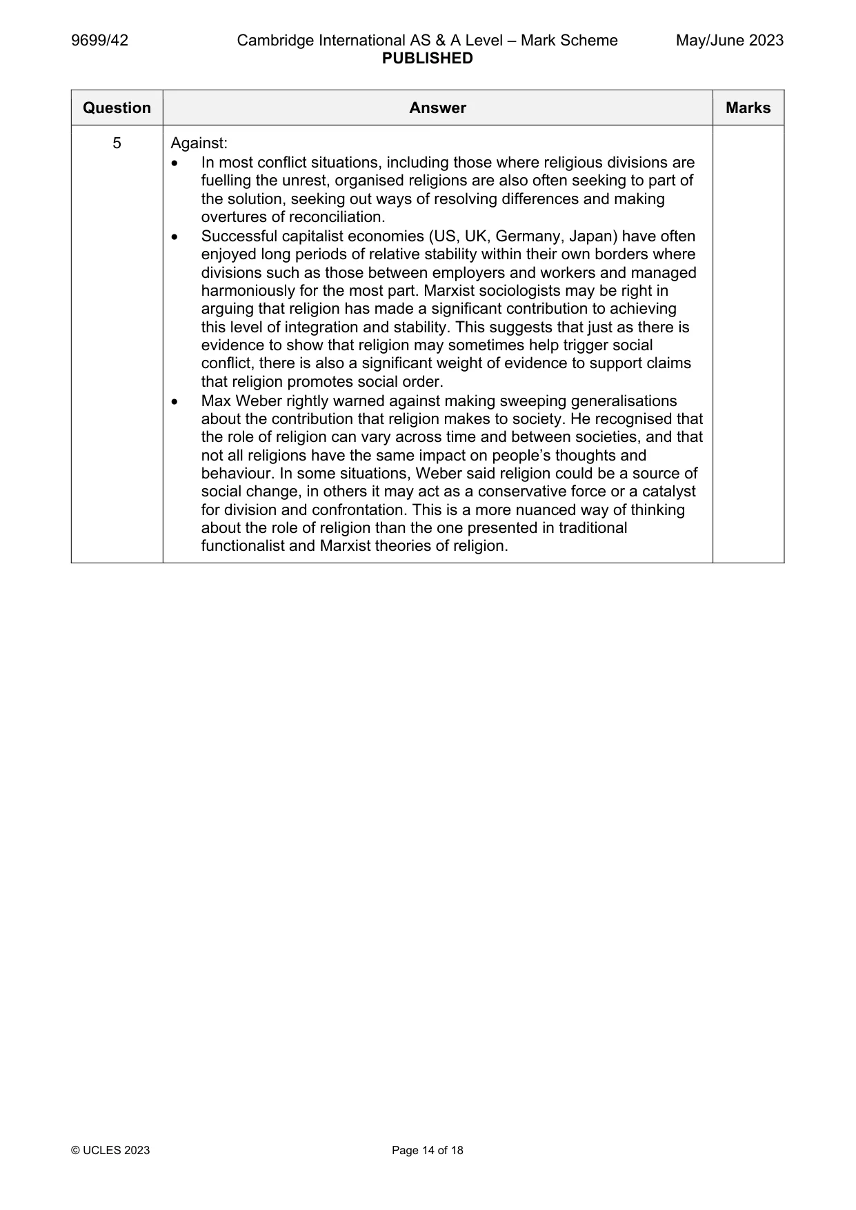 Mark scheme, page 14 of 18