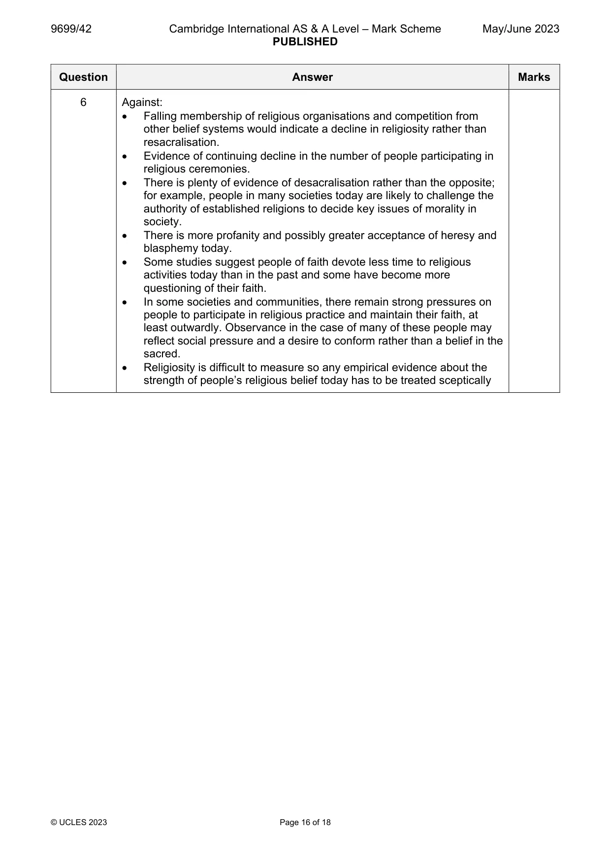 Mark scheme, page 16 of 18