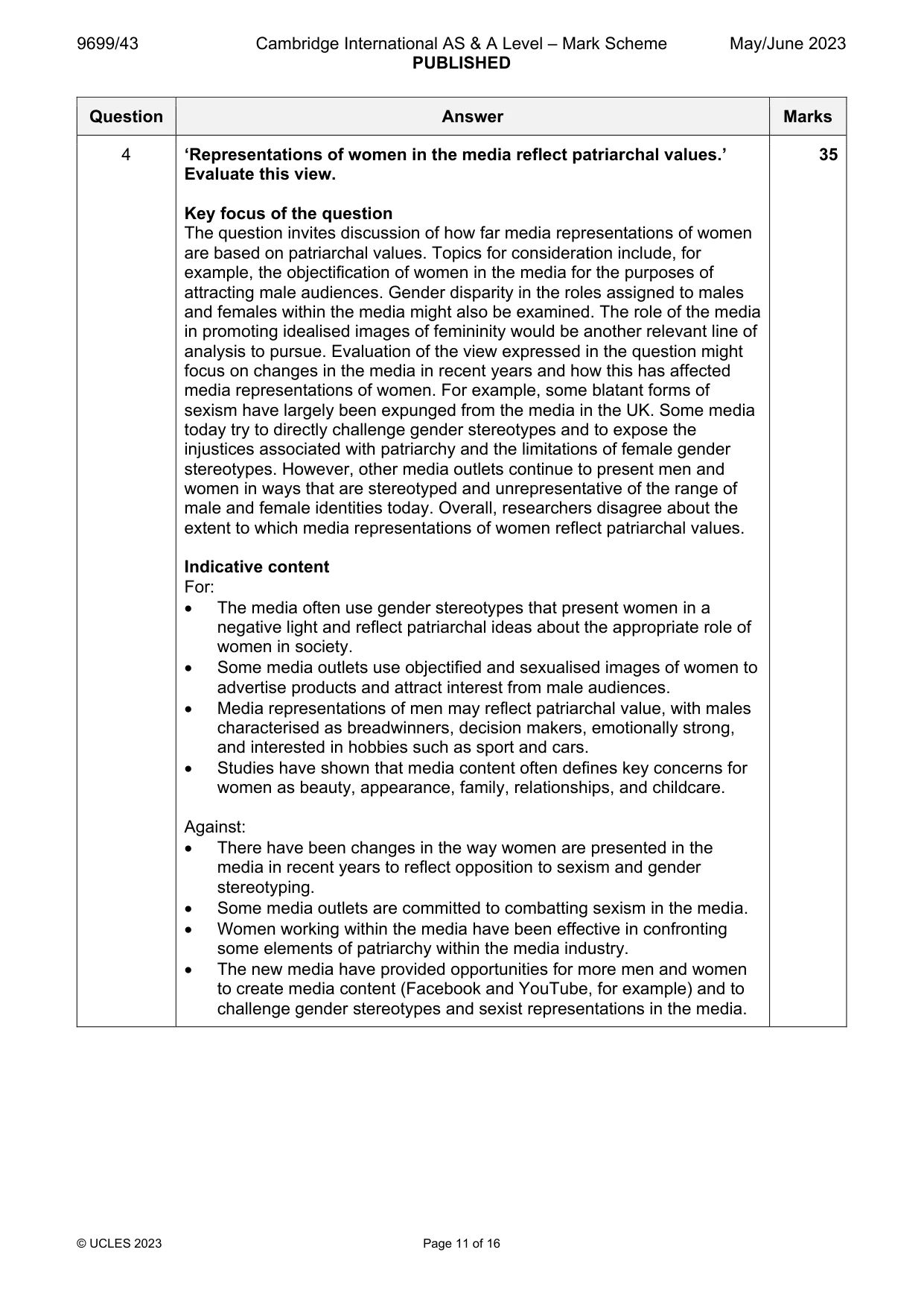 Mark scheme, page 11 of 16