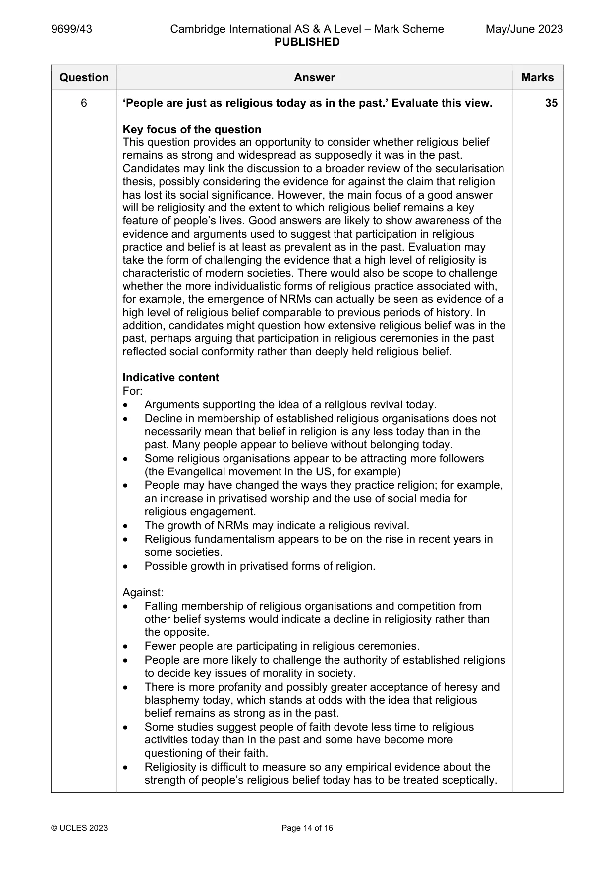 Mark scheme, page 14 of 16