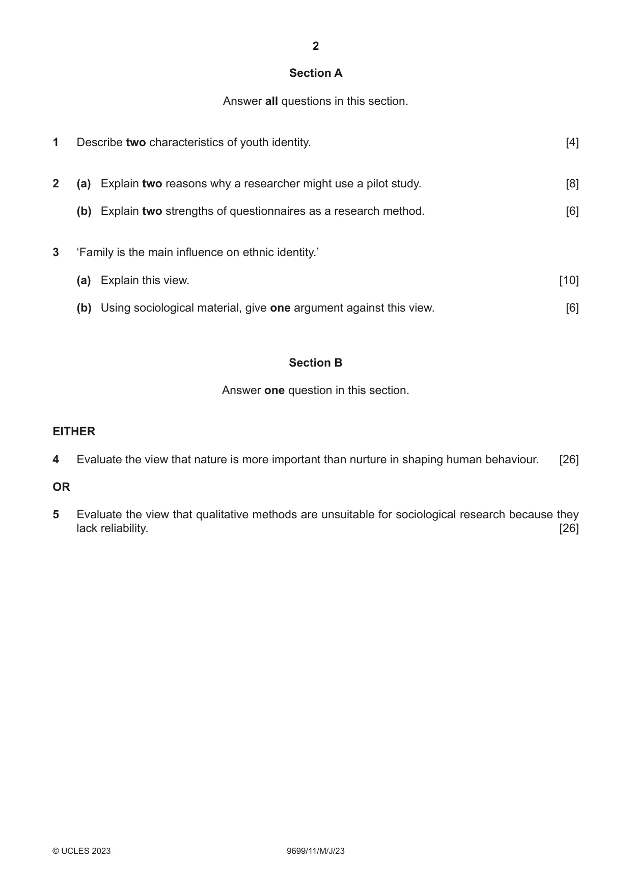 Cambridge A Level Sociology 9699 2023 May/June Paper 1 · Variant 1 question paper, page 2 of 4