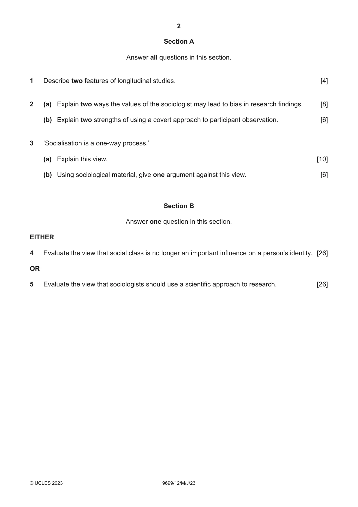 Cambridge A Level Sociology 9699 2023 May/June Paper 1 · Variant 2 question paper, page 2 of 4