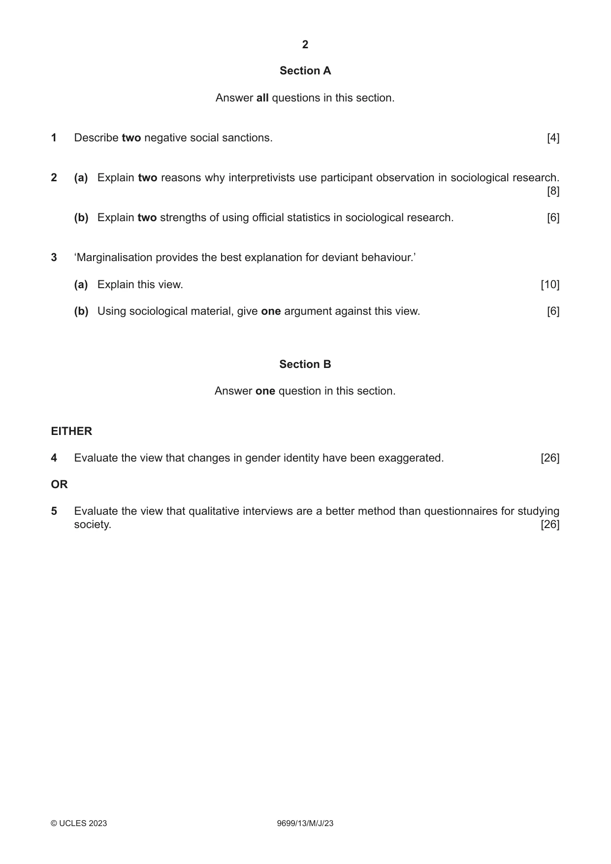 Cambridge A Level Sociology 9699 2023 May/June Paper 1 · Variant 3 question paper, page 2 of 4