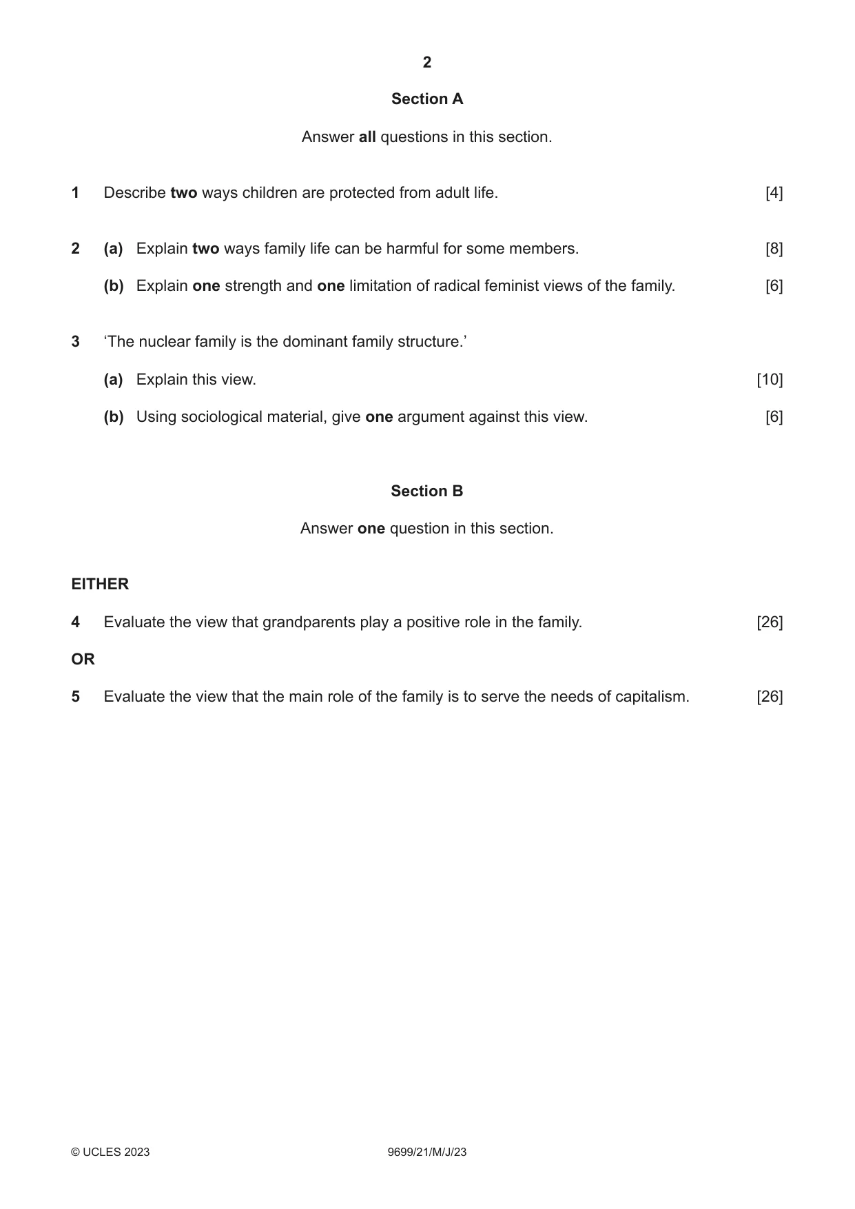 Cambridge A Level Sociology 9699 2023 May/June Paper 2 · Variant 1 question paper, page 2 of 4