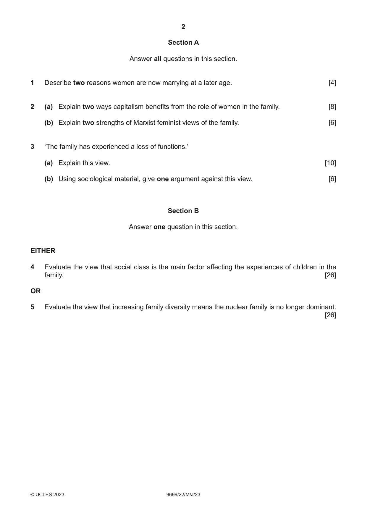 Cambridge A Level Sociology 9699 2023 May/June Paper 2 · Variant 2 question paper, page 2 of 4