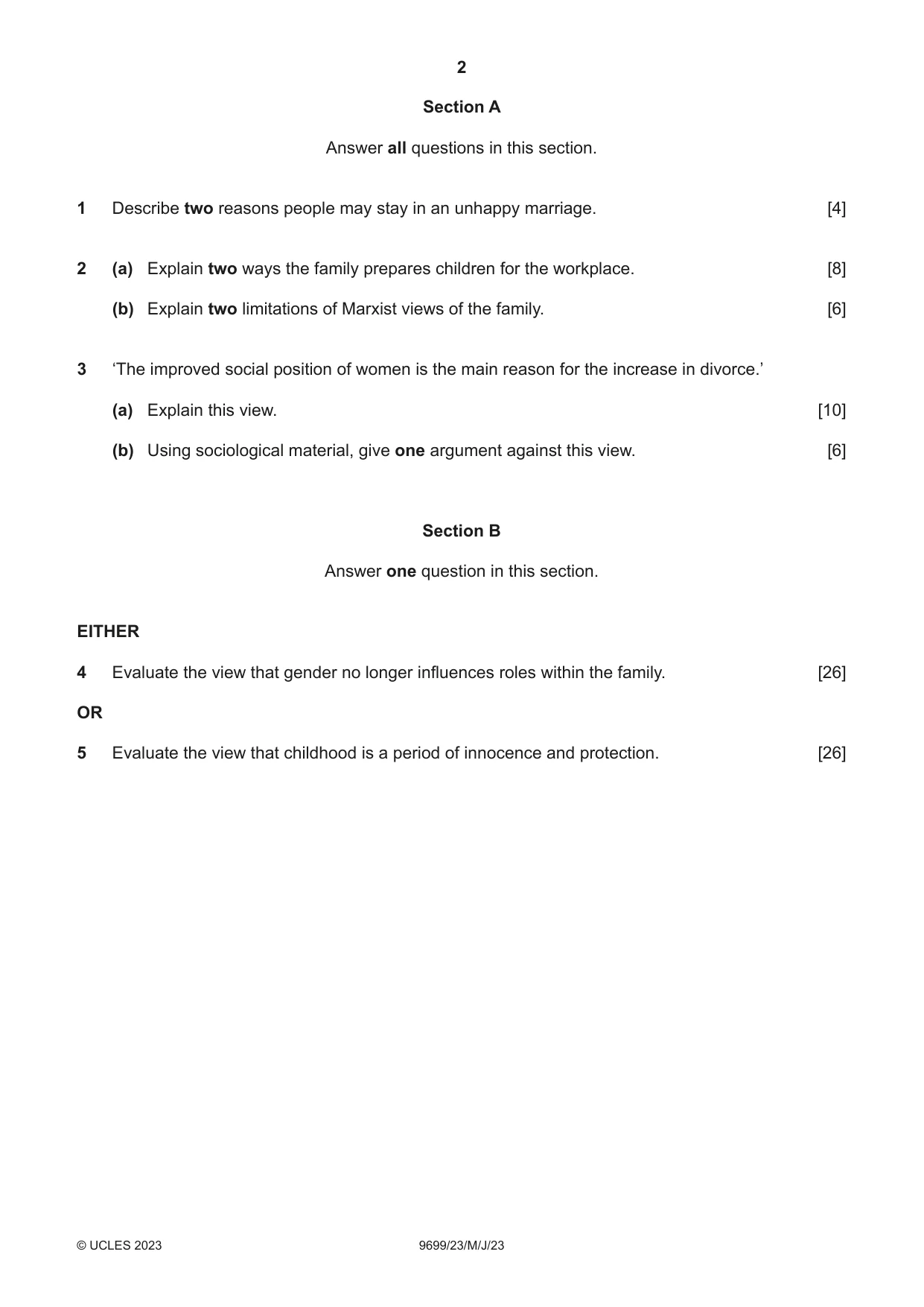 Cambridge A Level Sociology 9699 2023 May/June Paper 2 · Variant 3 question paper, page 2 of 4