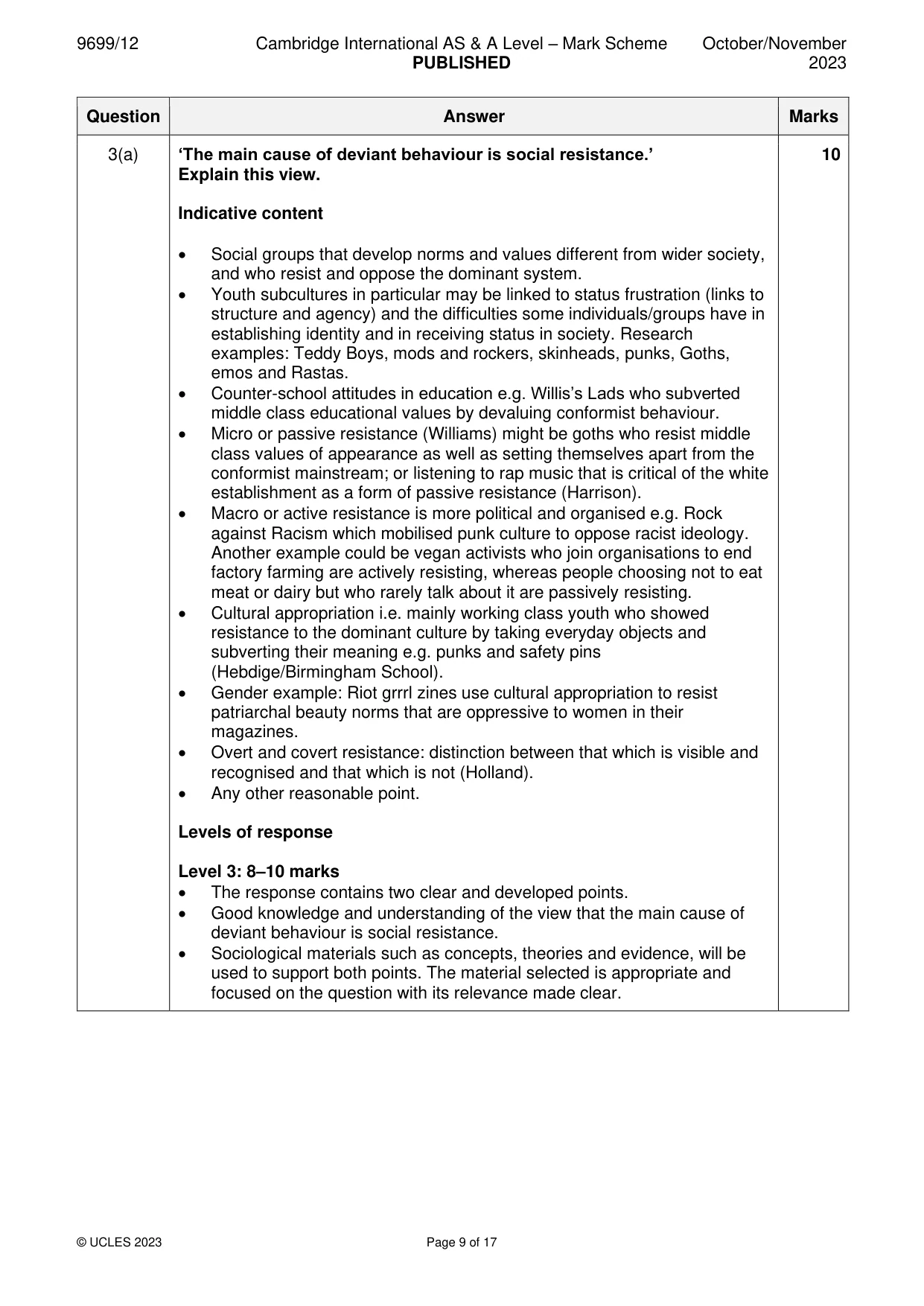 Mark scheme, page 9 of 17