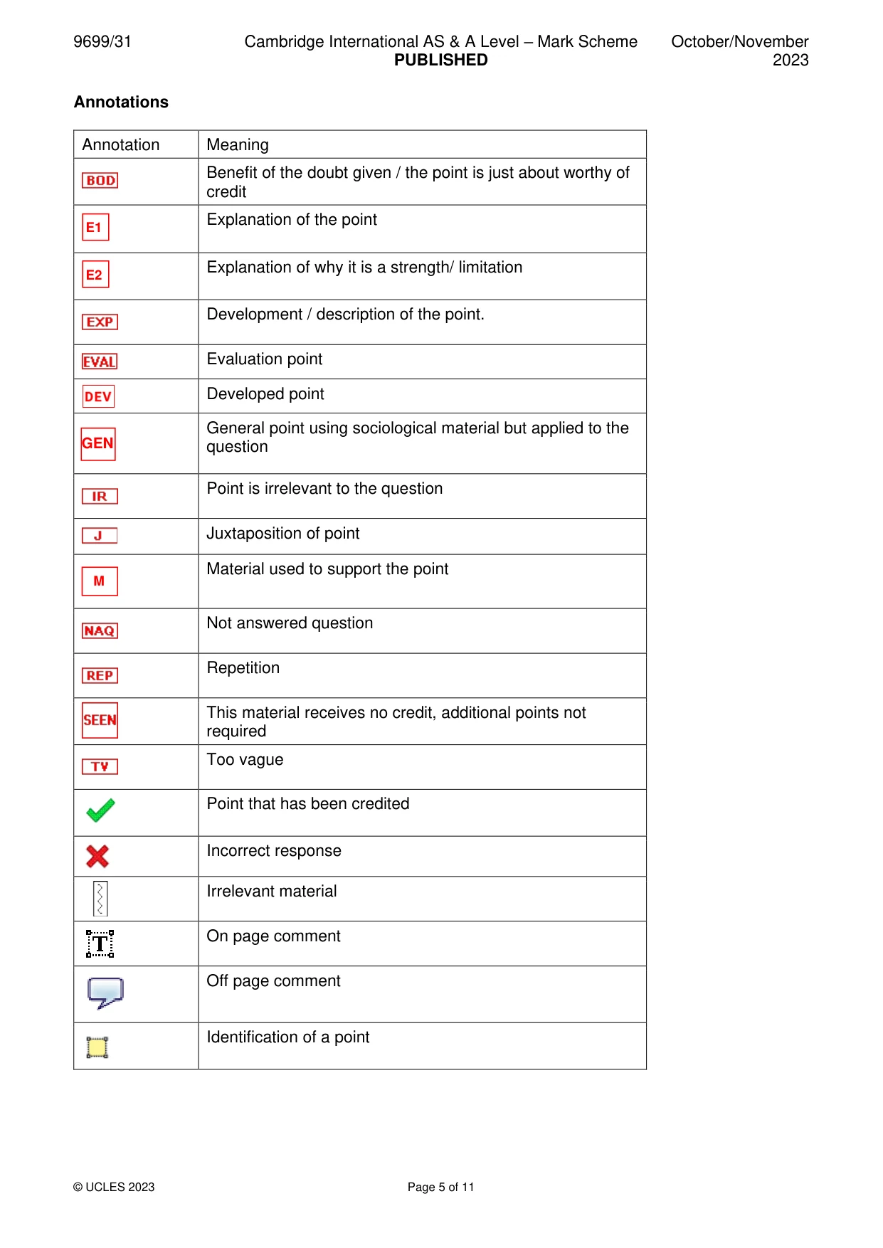 Mark scheme, page 5 of 11