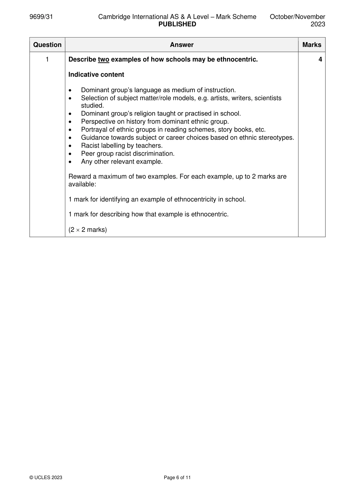Mark scheme, page 6 of 11