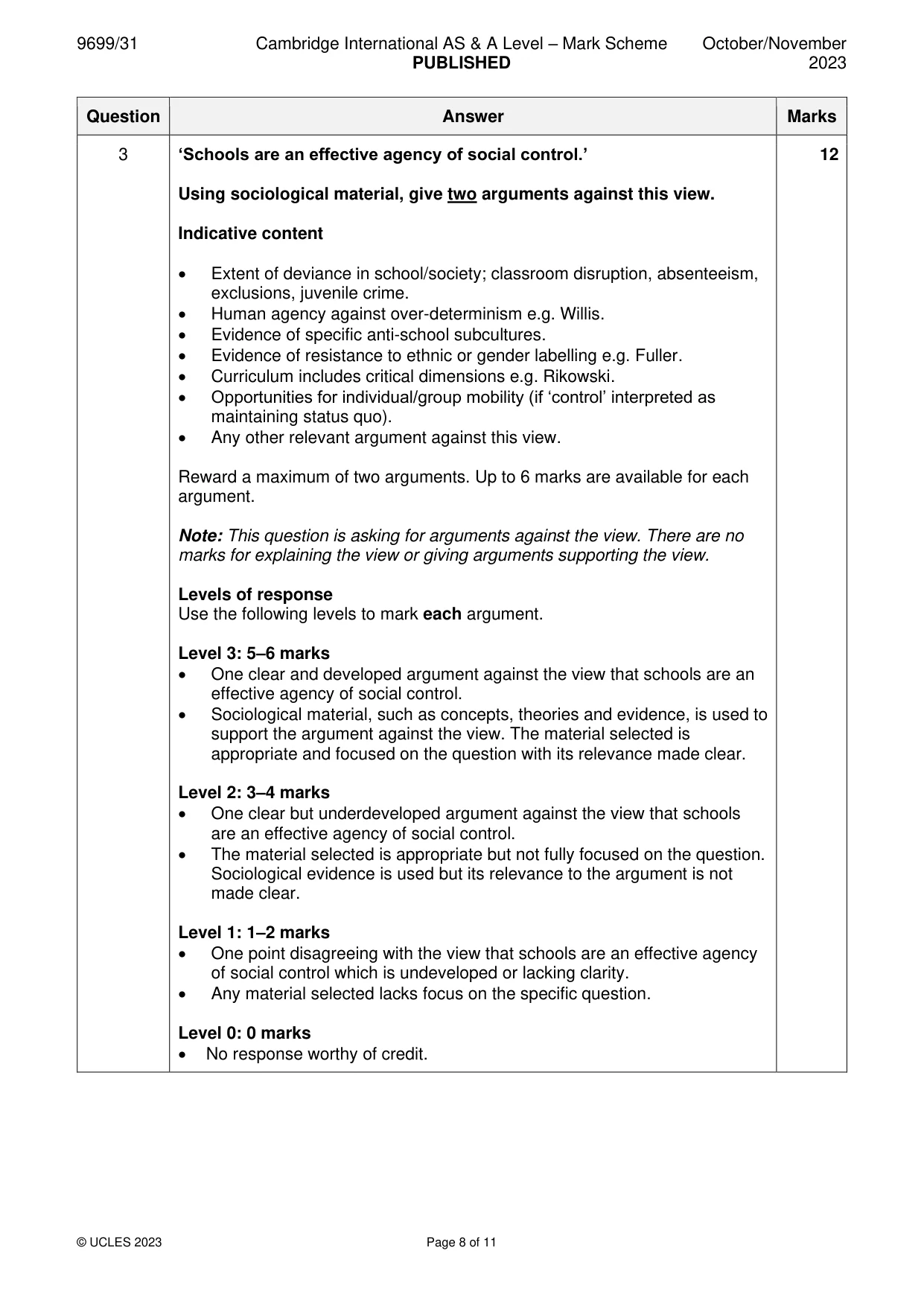 Mark scheme, page 8 of 11