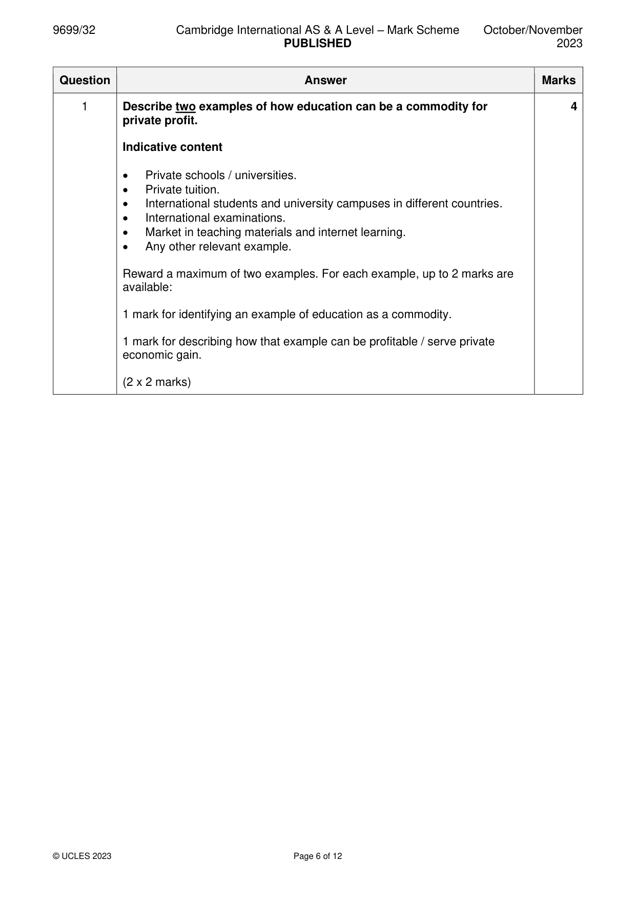 Mark scheme, page 6 of 12