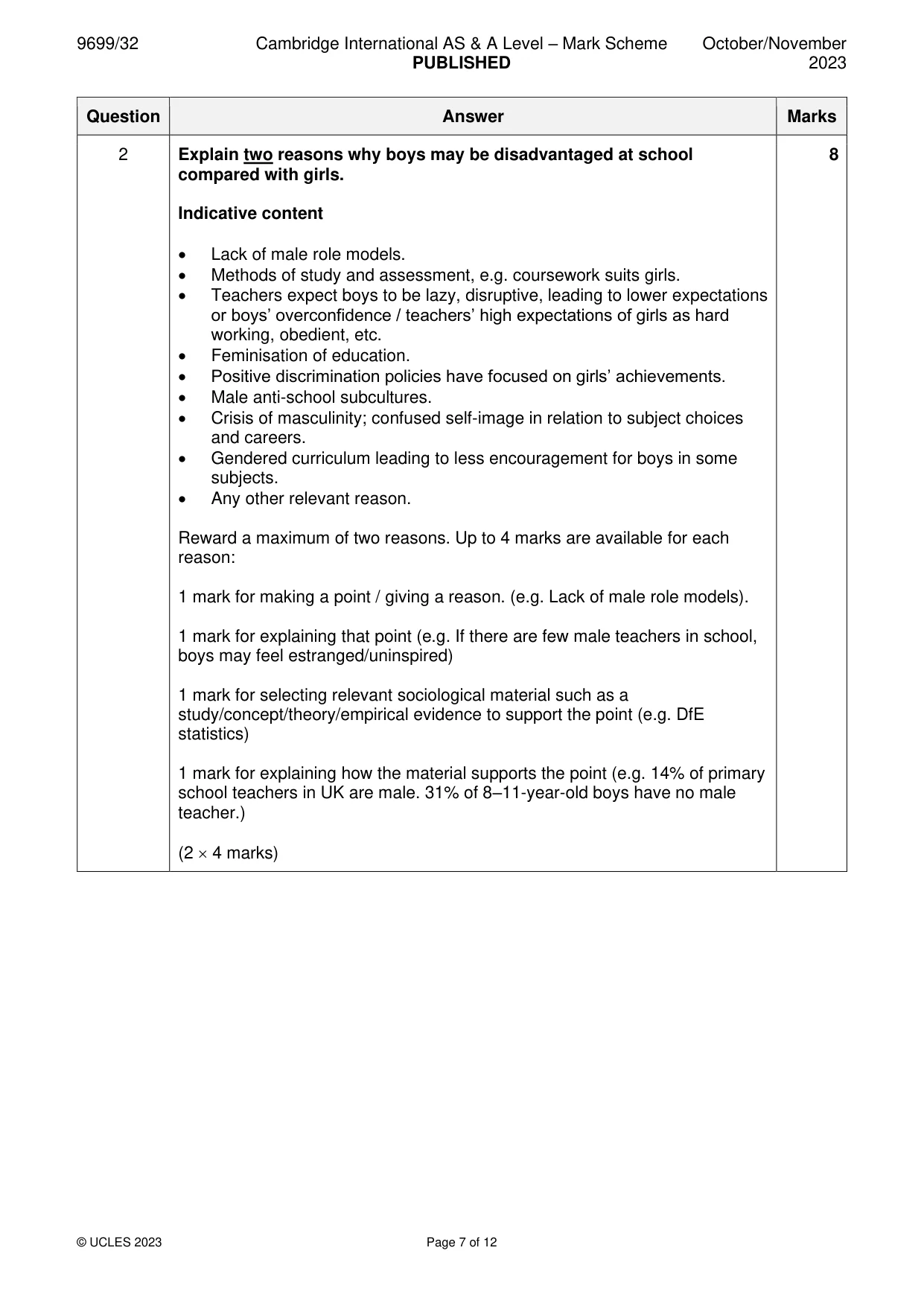 Mark scheme, page 7 of 12