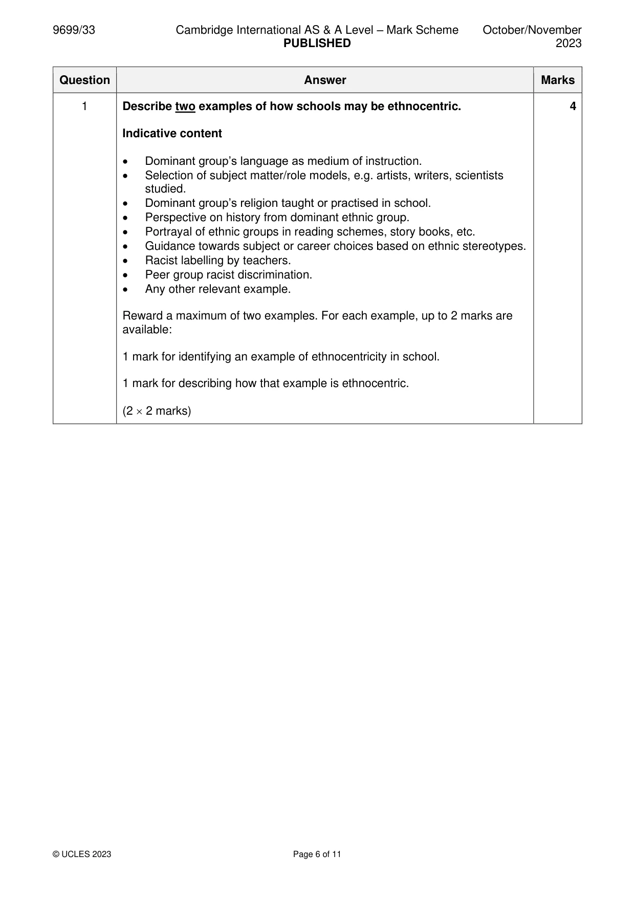 Mark scheme, page 6 of 11