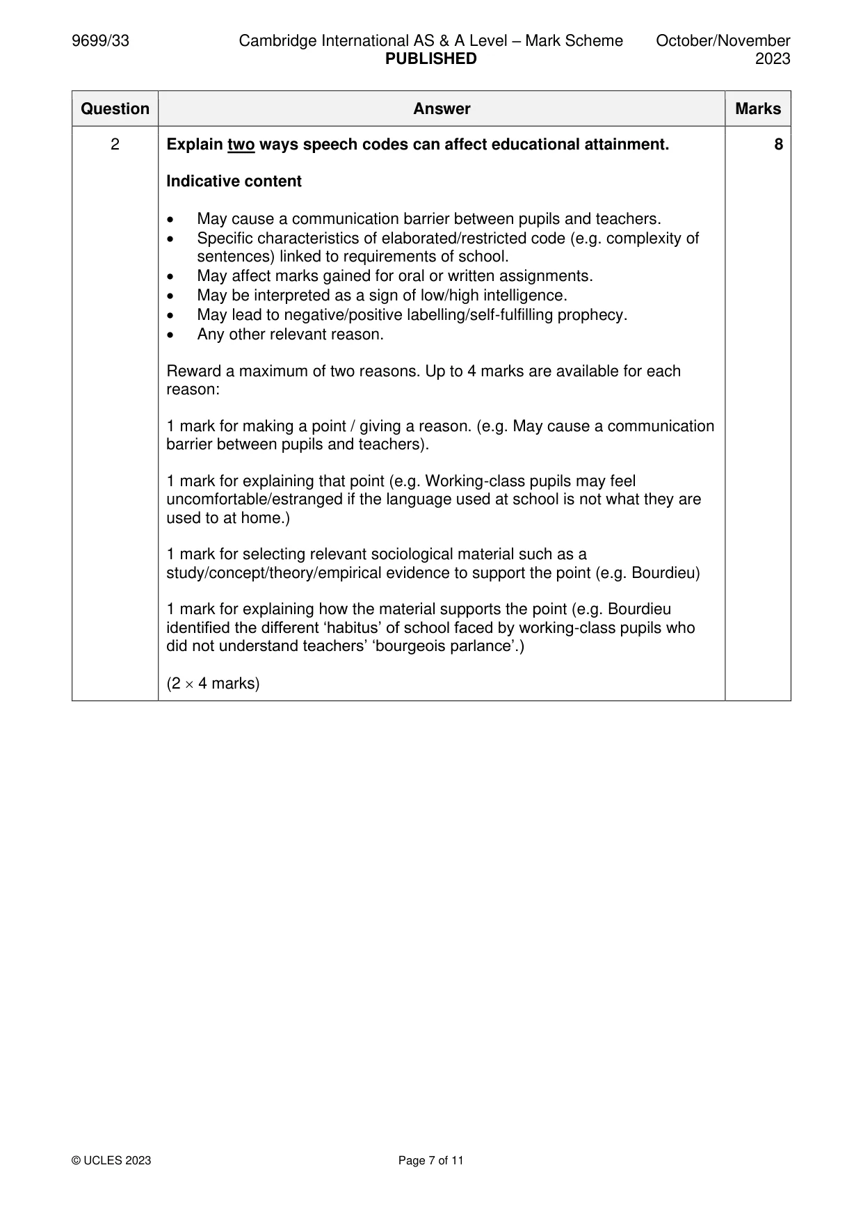 Mark scheme, page 7 of 11