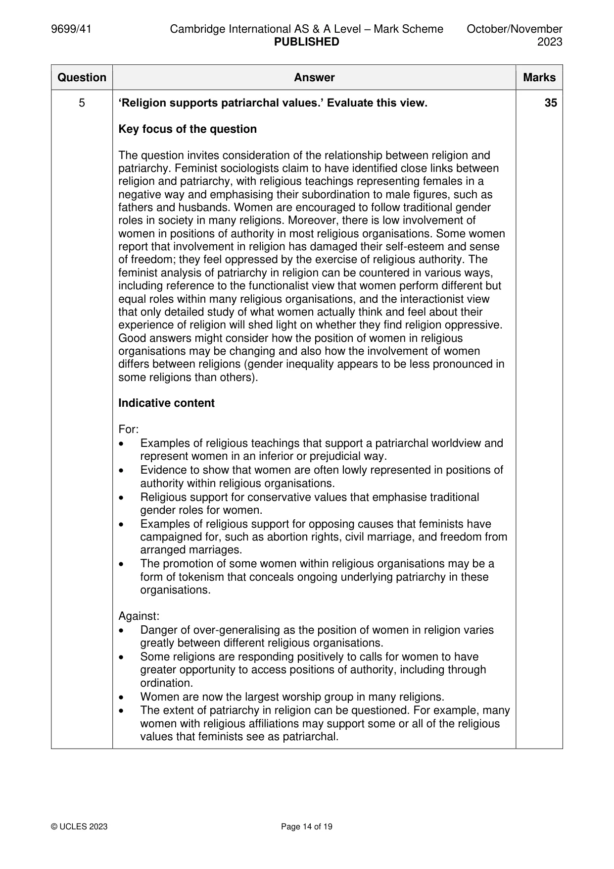 Mark scheme, page 14 of 19