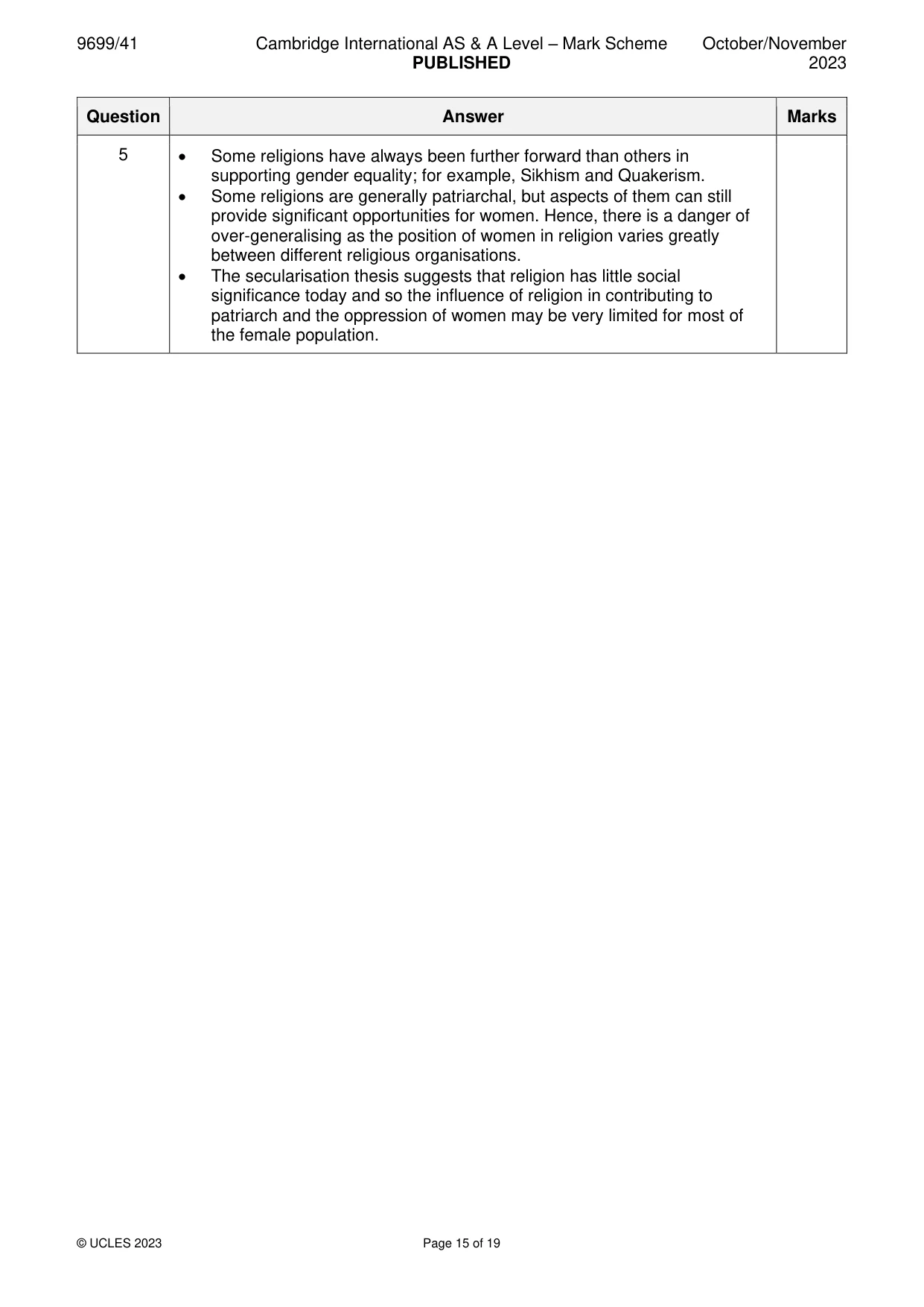 Mark scheme, page 15 of 19