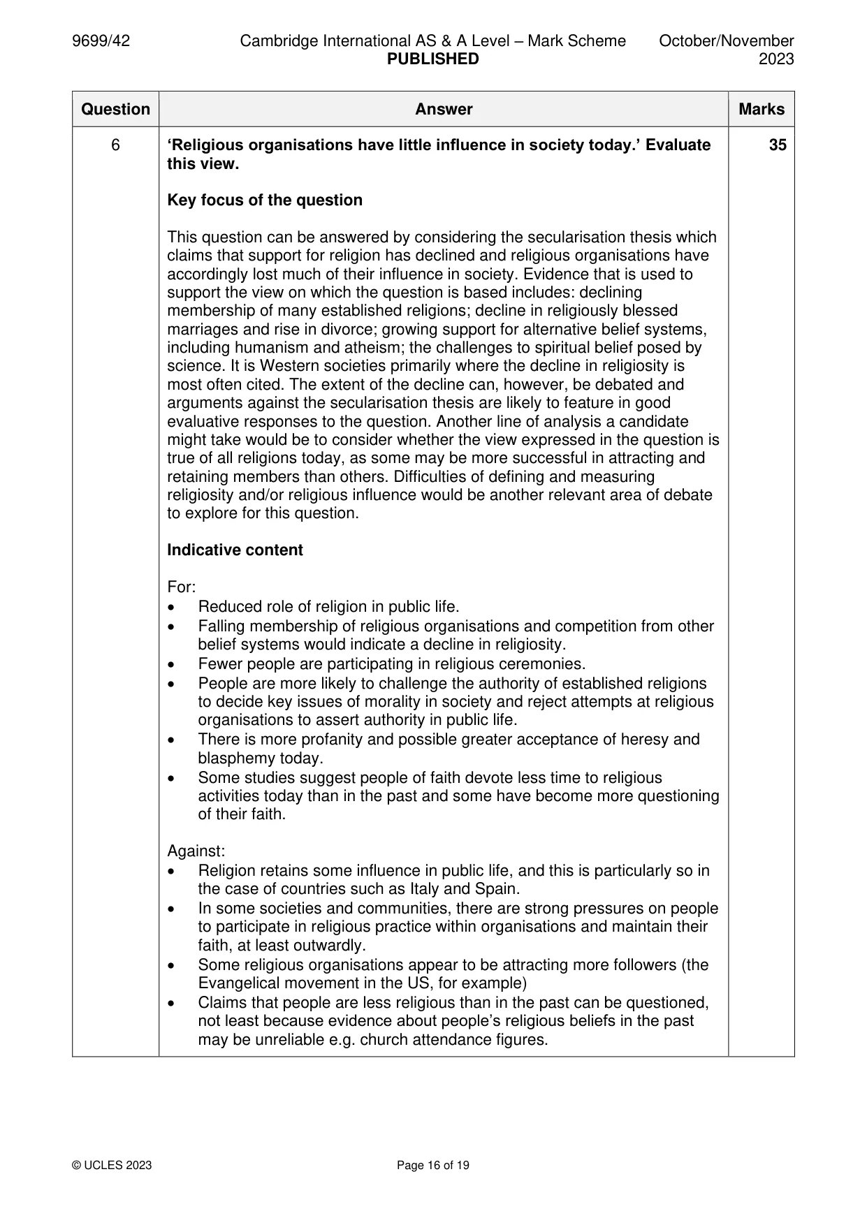 Mark scheme, page 16 of 19
