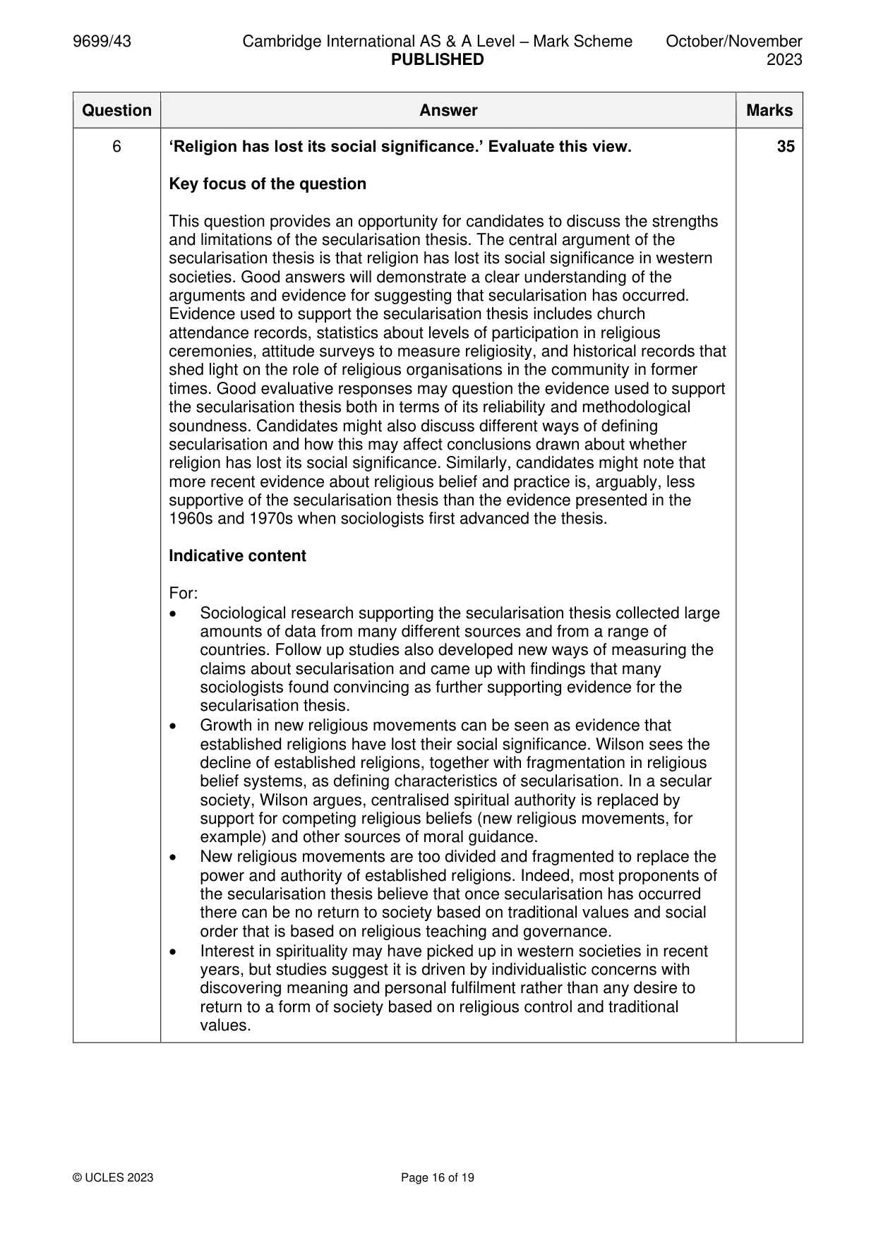 Mark scheme, page 16 of 19