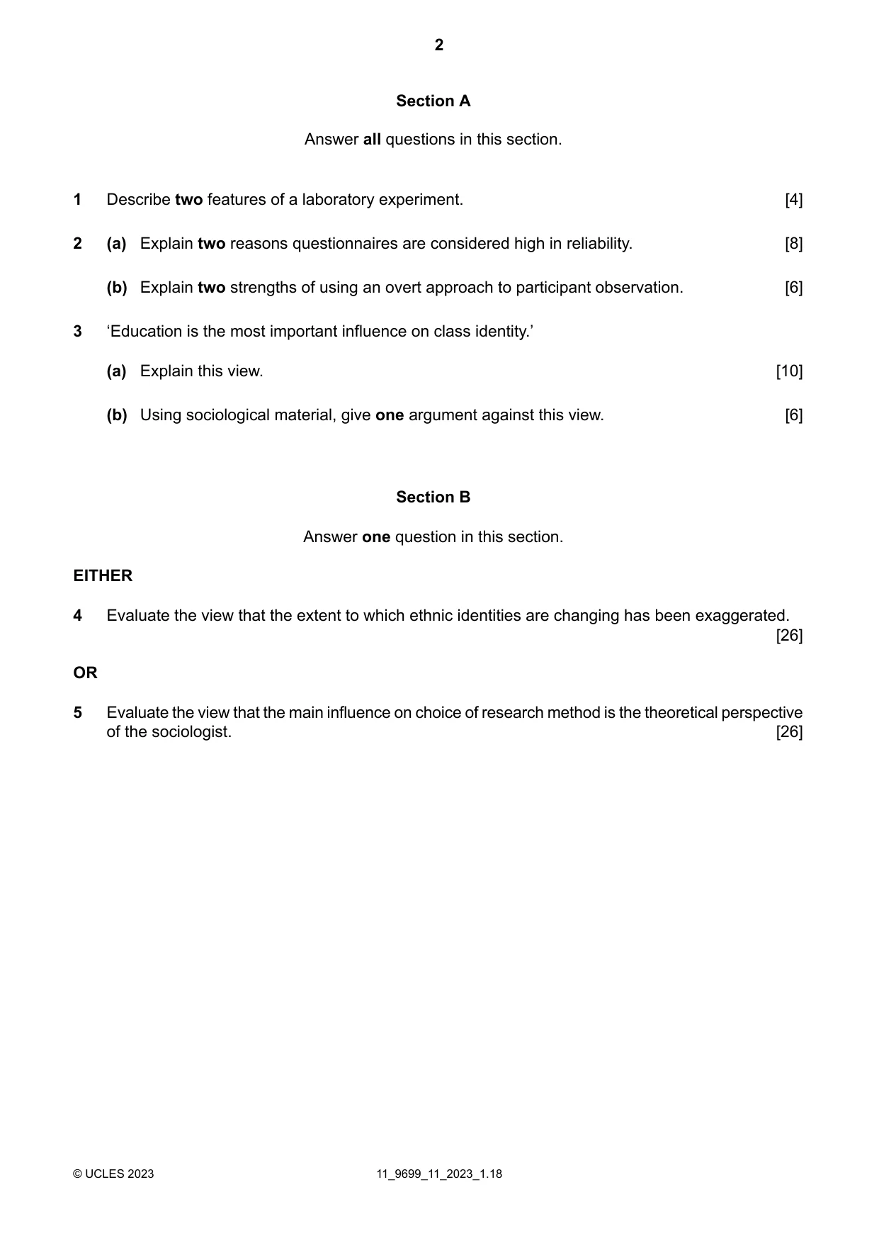 Cambridge A Level Sociology 9699 2023 Oct/Nov Paper 1 · Variant 1 question paper, page 2 of 4