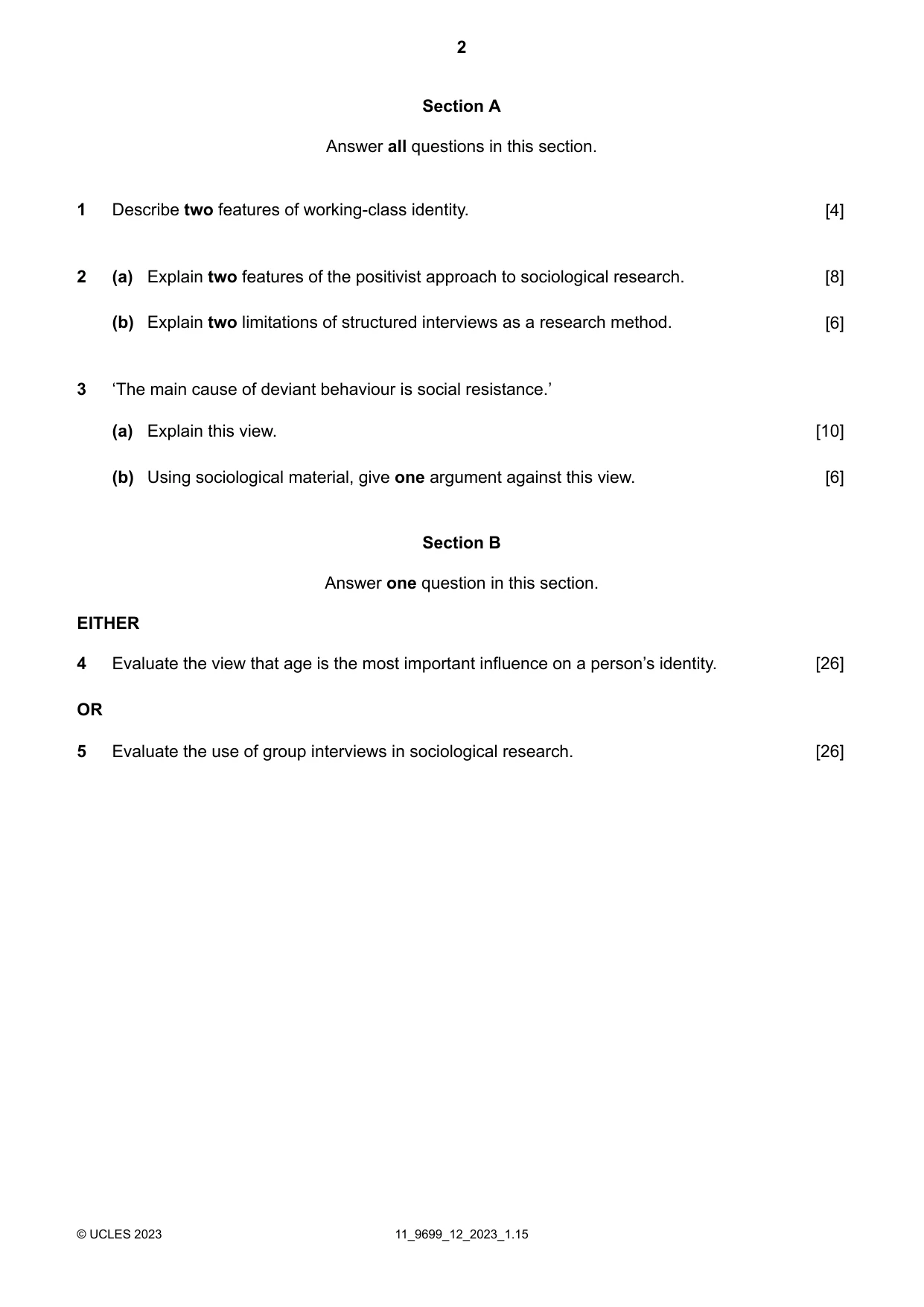 Cambridge A Level Sociology 9699 2023 Oct/Nov Paper 1 · Variant 2 question paper, page 2 of 4