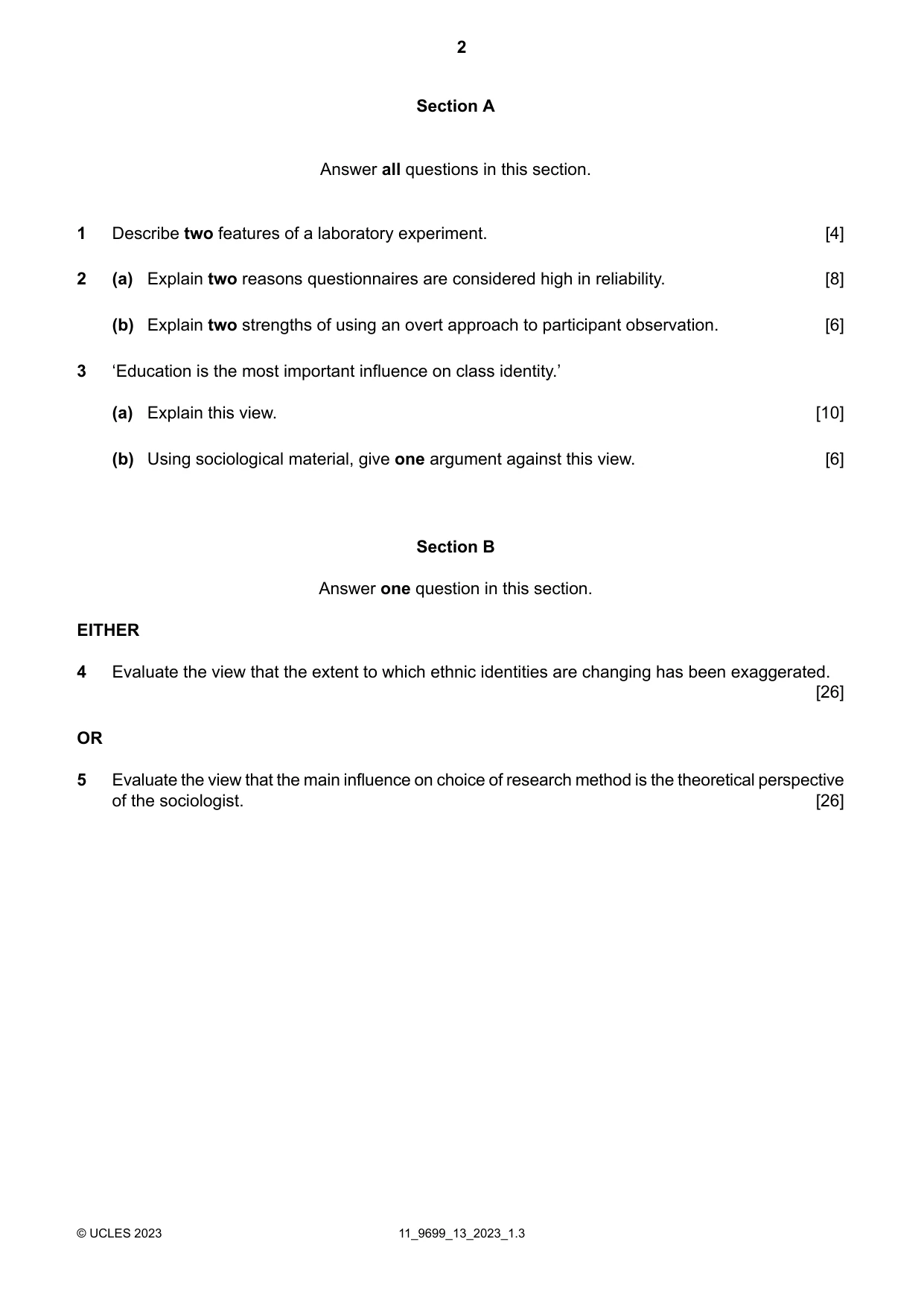 Cambridge A Level Sociology 9699 2023 Oct/Nov Paper 1 · Variant 3 question paper, page 2 of 4