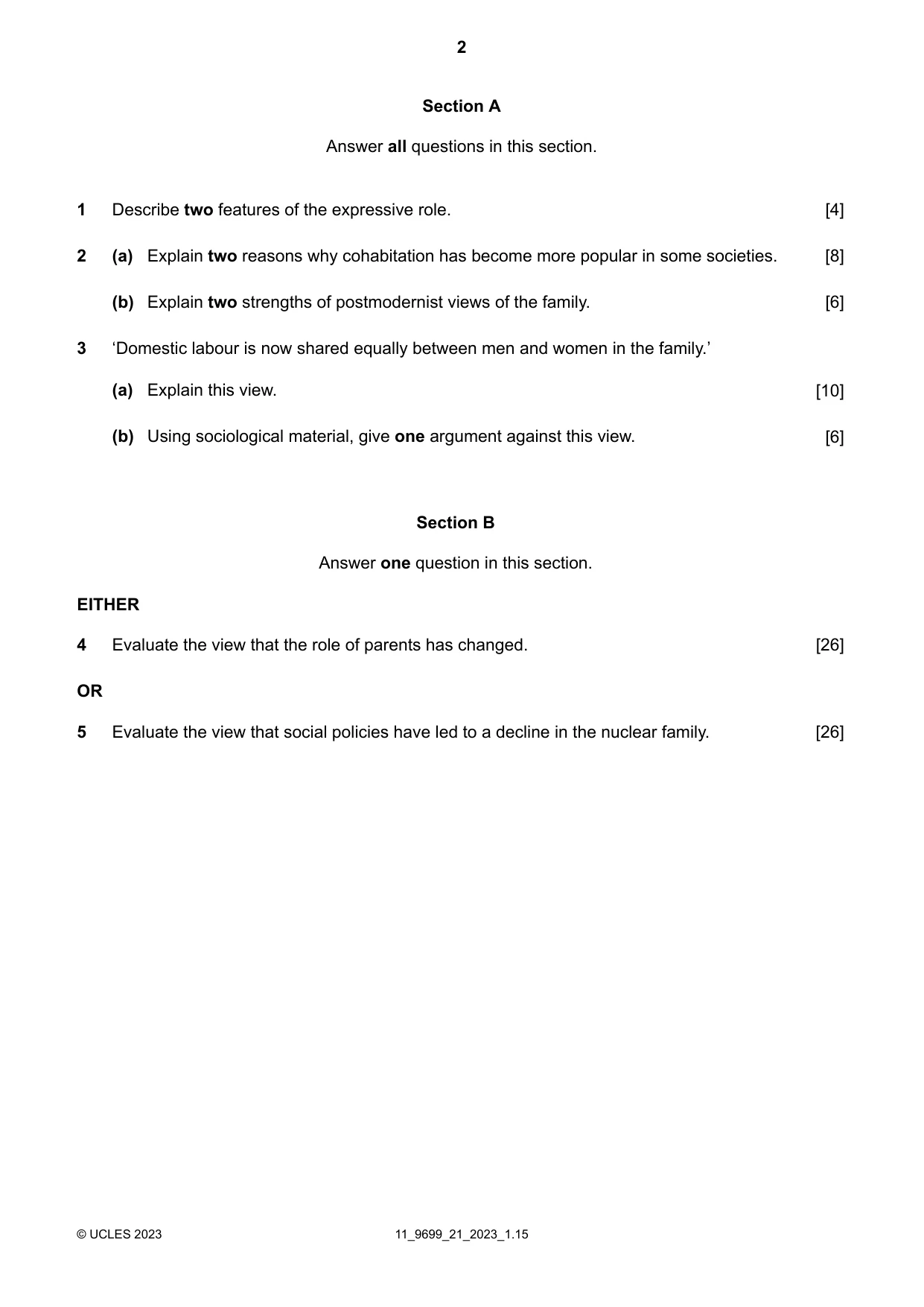 Cambridge A Level Sociology 9699 2023 Oct/Nov Paper 2 · Variant 1 question paper, page 2 of 4