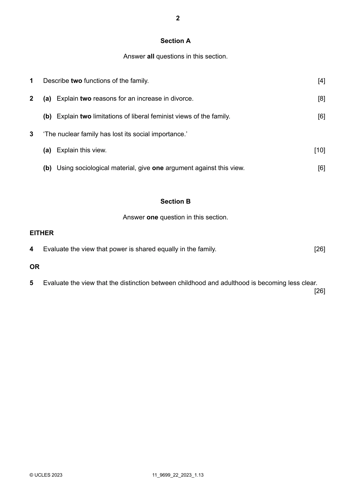 Cambridge A Level Sociology 9699 2023 Oct/Nov Paper 2 · Variant 2 question paper, page 2 of 4