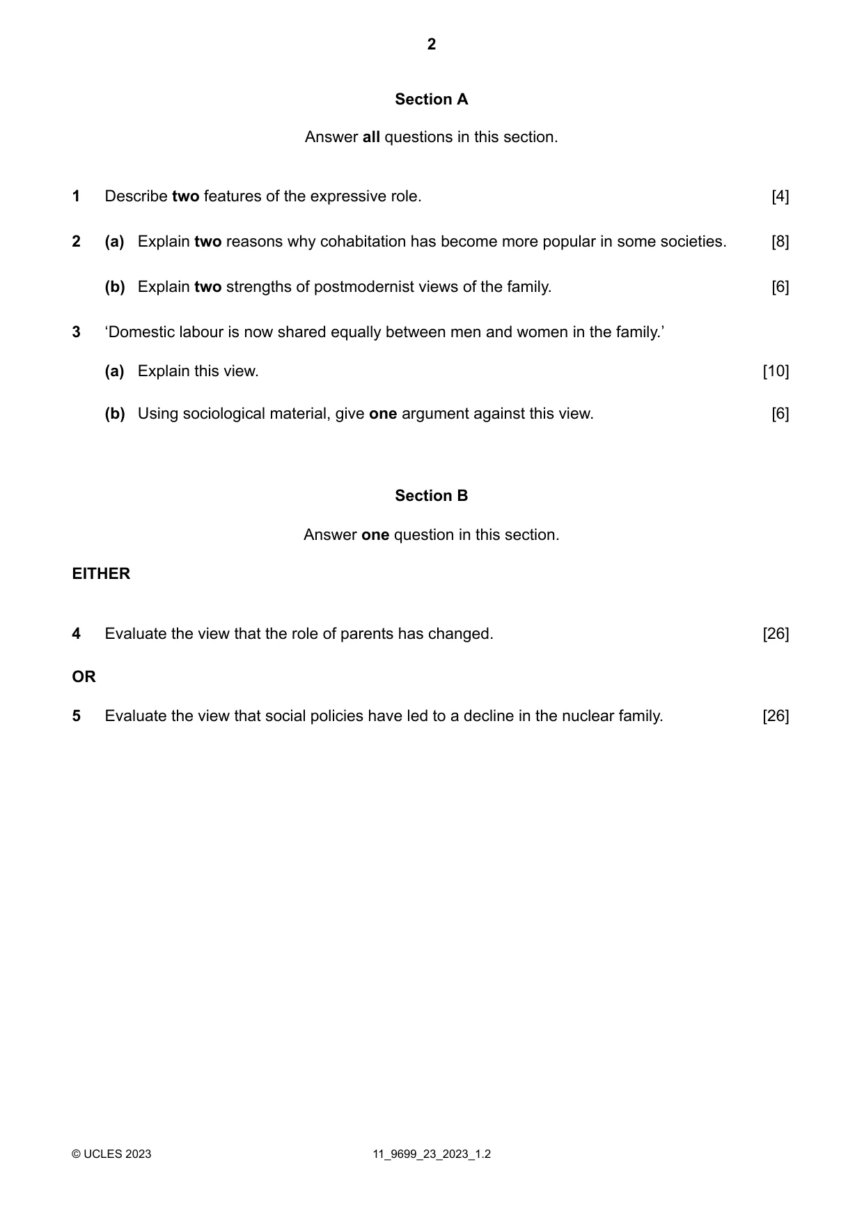 Cambridge A Level Sociology 9699 2023 Oct/Nov Paper 2 · Variant 3 question paper, page 2 of 4