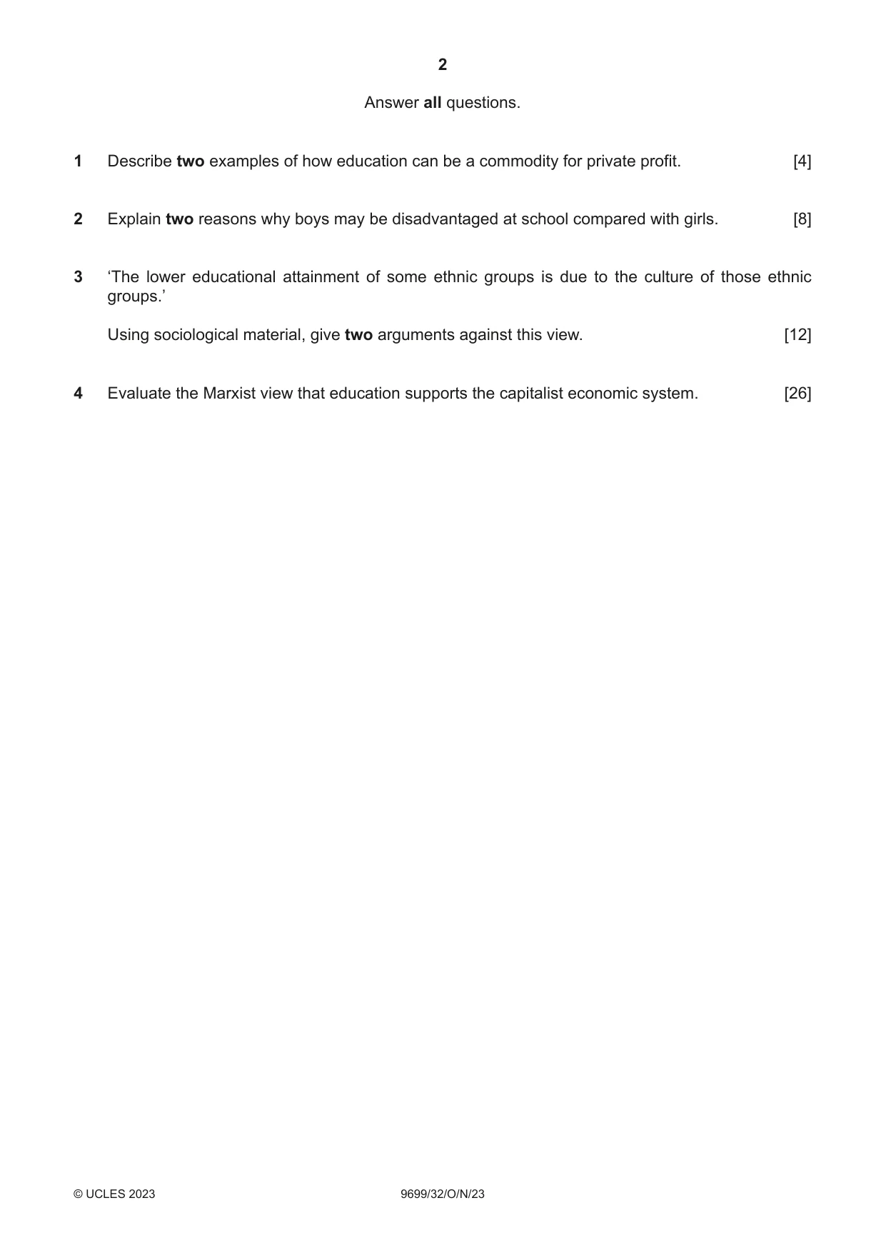 Cambridge A Level Sociology 9699 2023 Oct/Nov Paper 3 · Variant 2 question paper, page 2 of 4