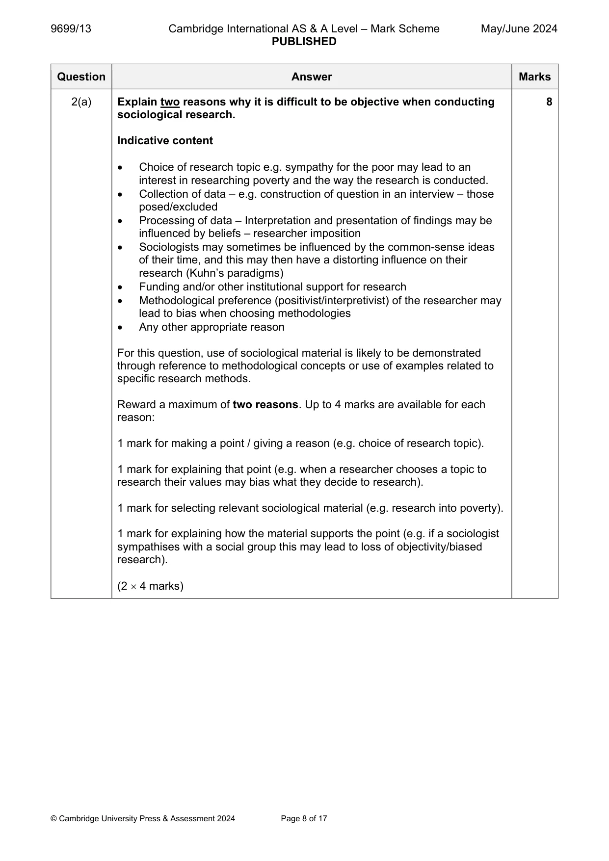 Mark scheme, page 8 of 17