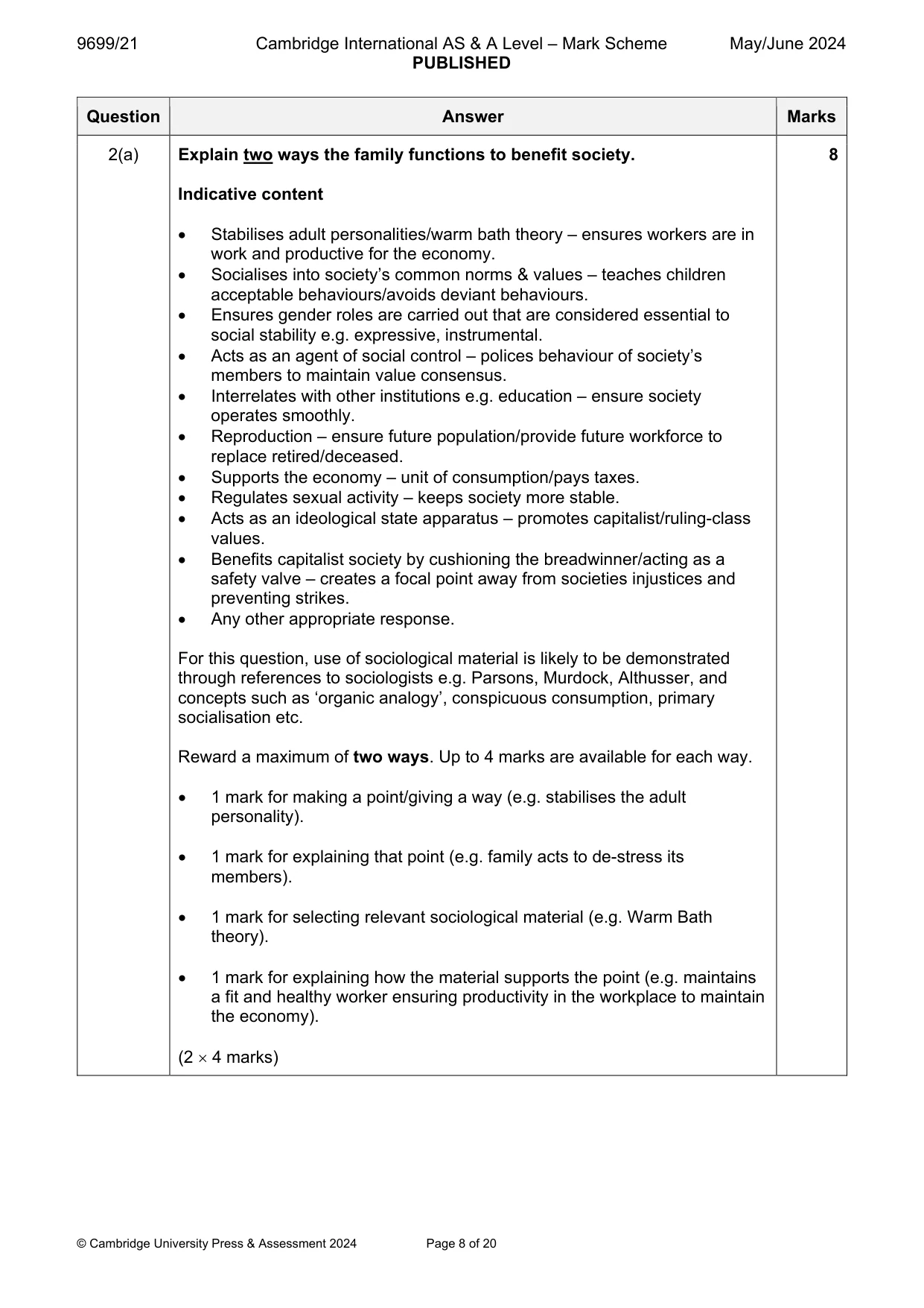 Mark scheme, page 8 of 20