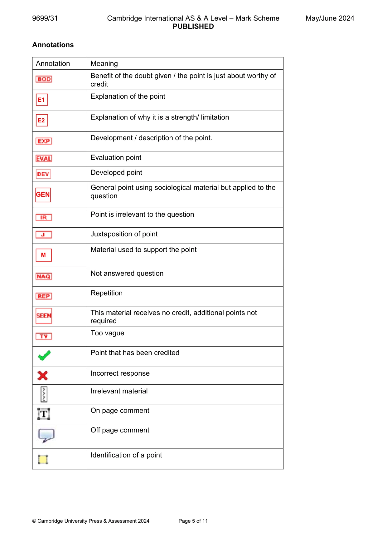 Mark scheme, page 5 of 11