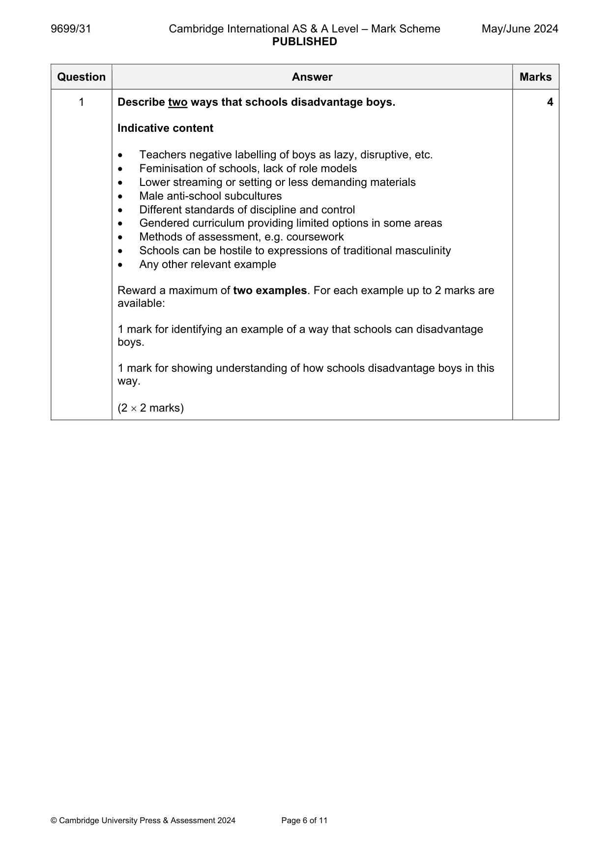 Mark scheme, page 6 of 11