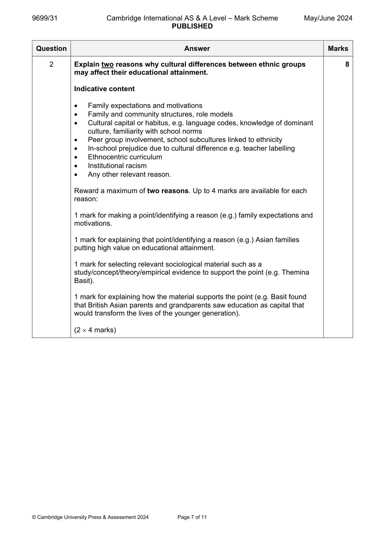 Mark scheme, page 7 of 11