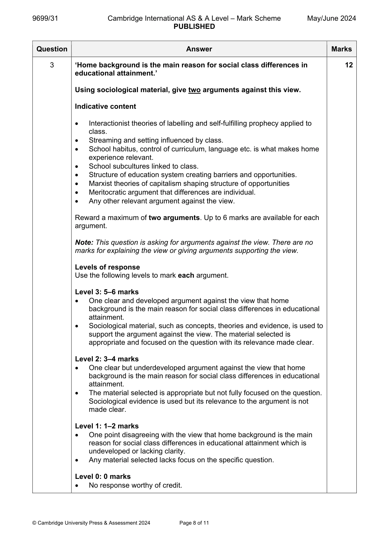 Mark scheme, page 8 of 11