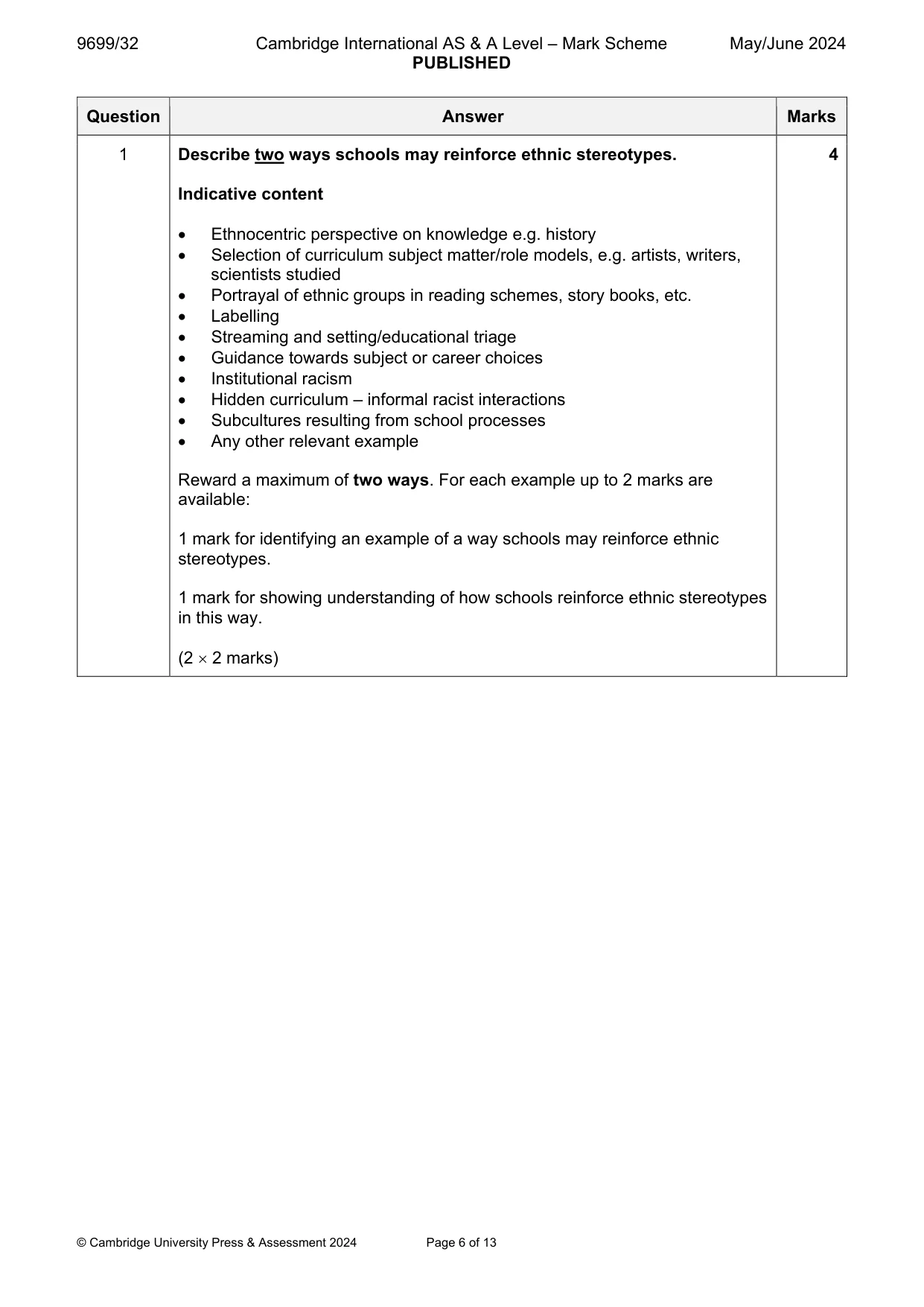 Mark scheme, page 6 of 13