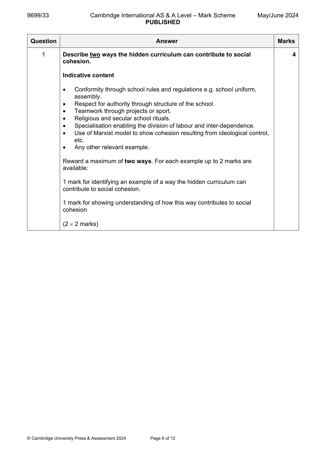 Mark scheme, page 6 of 12