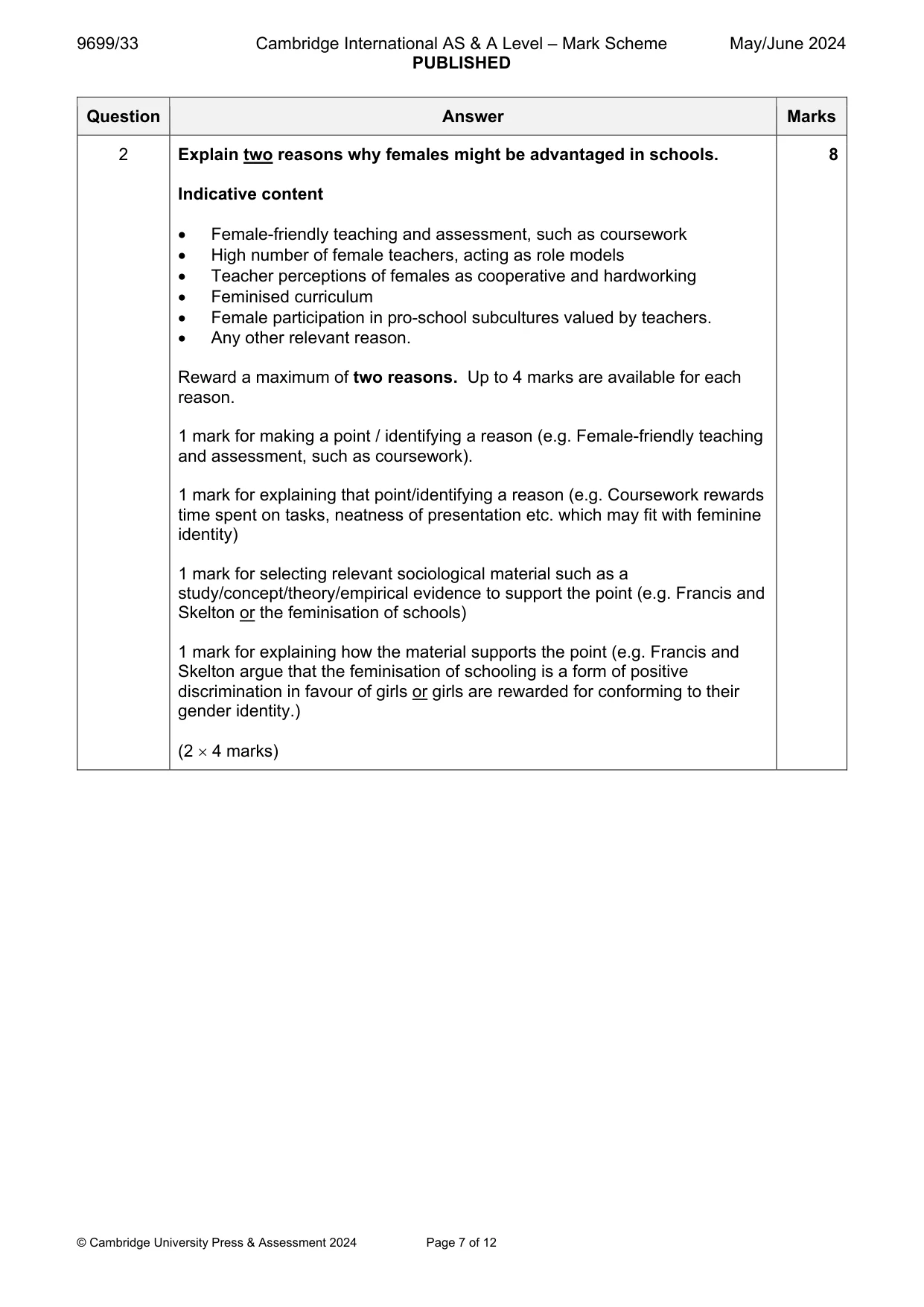 Mark scheme, page 7 of 12