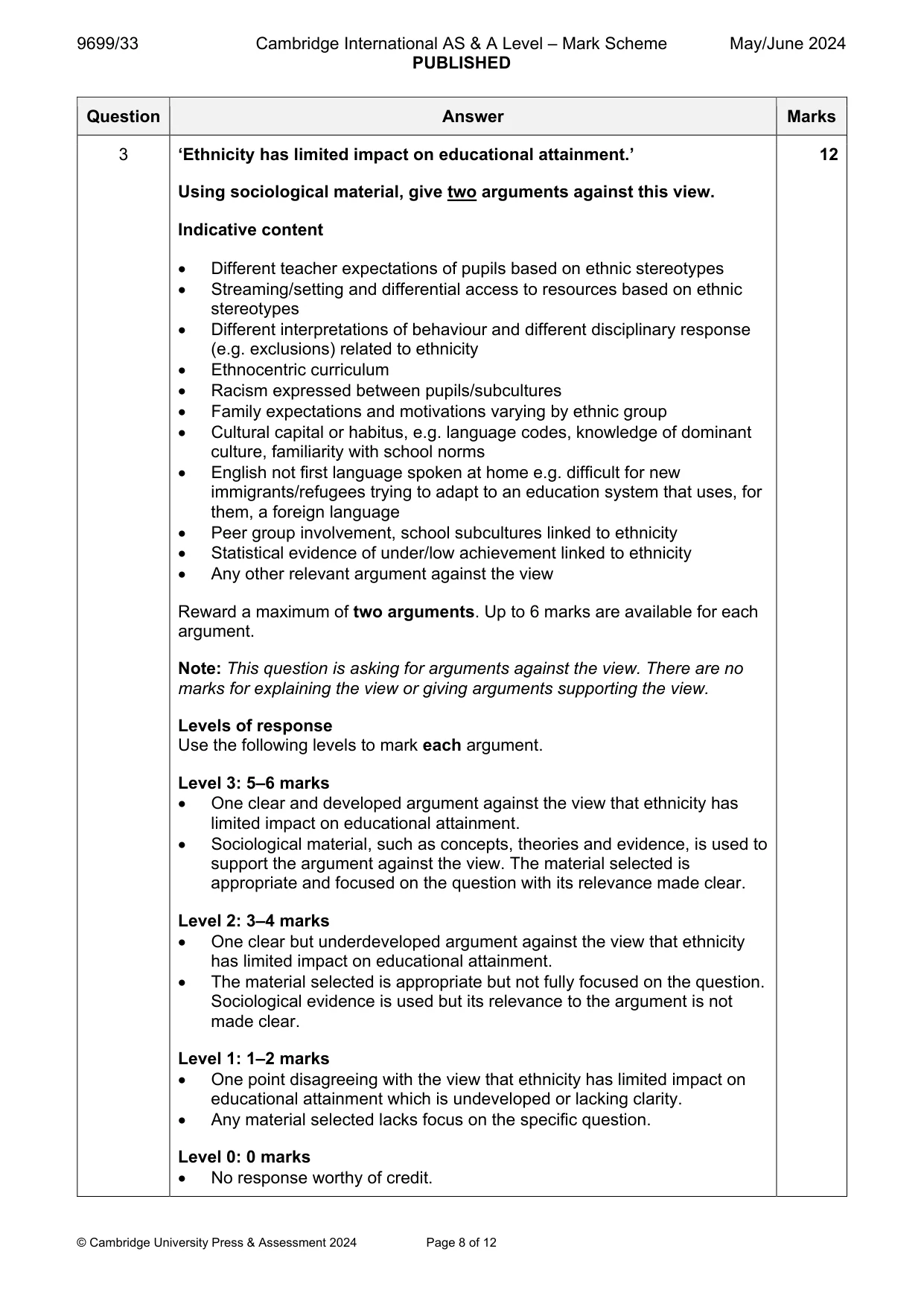 Mark scheme, page 8 of 12