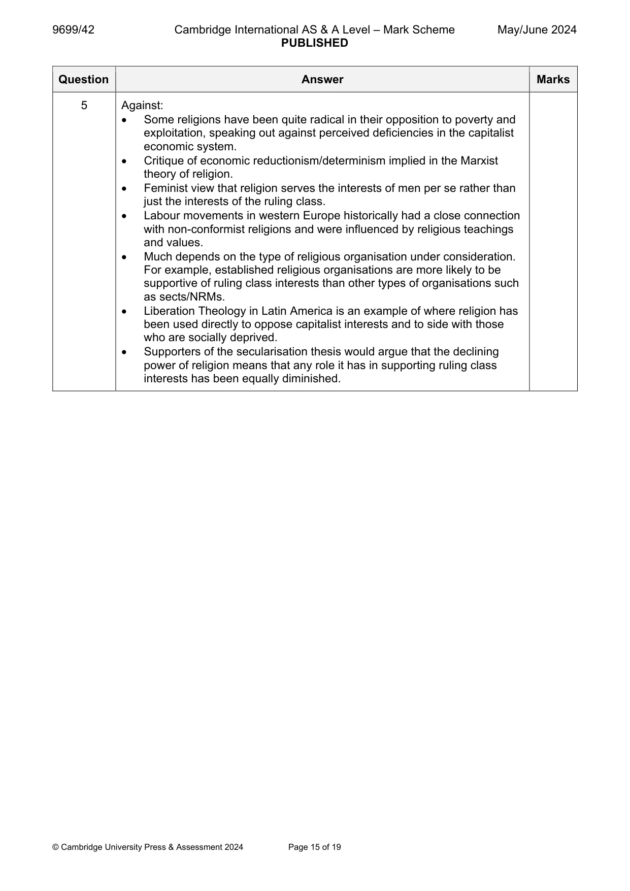 Mark scheme, page 15 of 19
