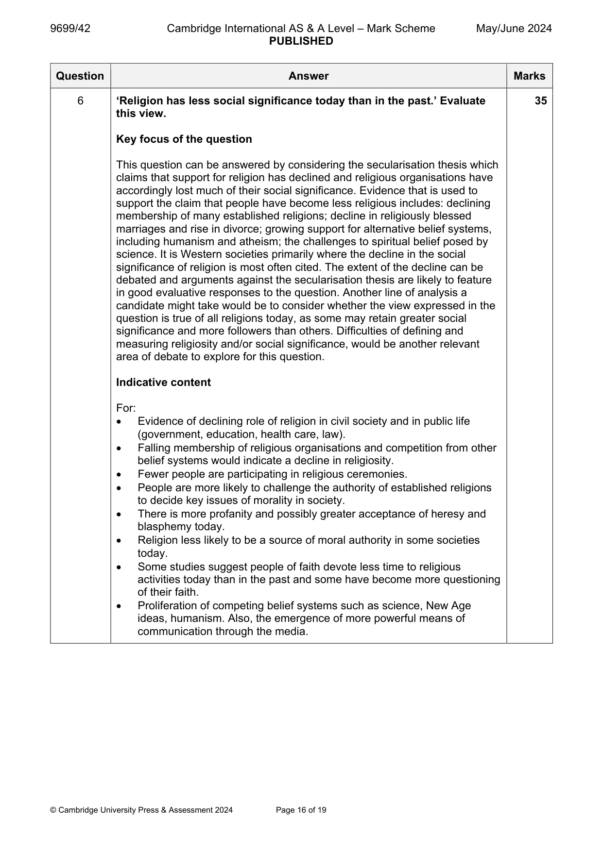 Mark scheme, page 16 of 19