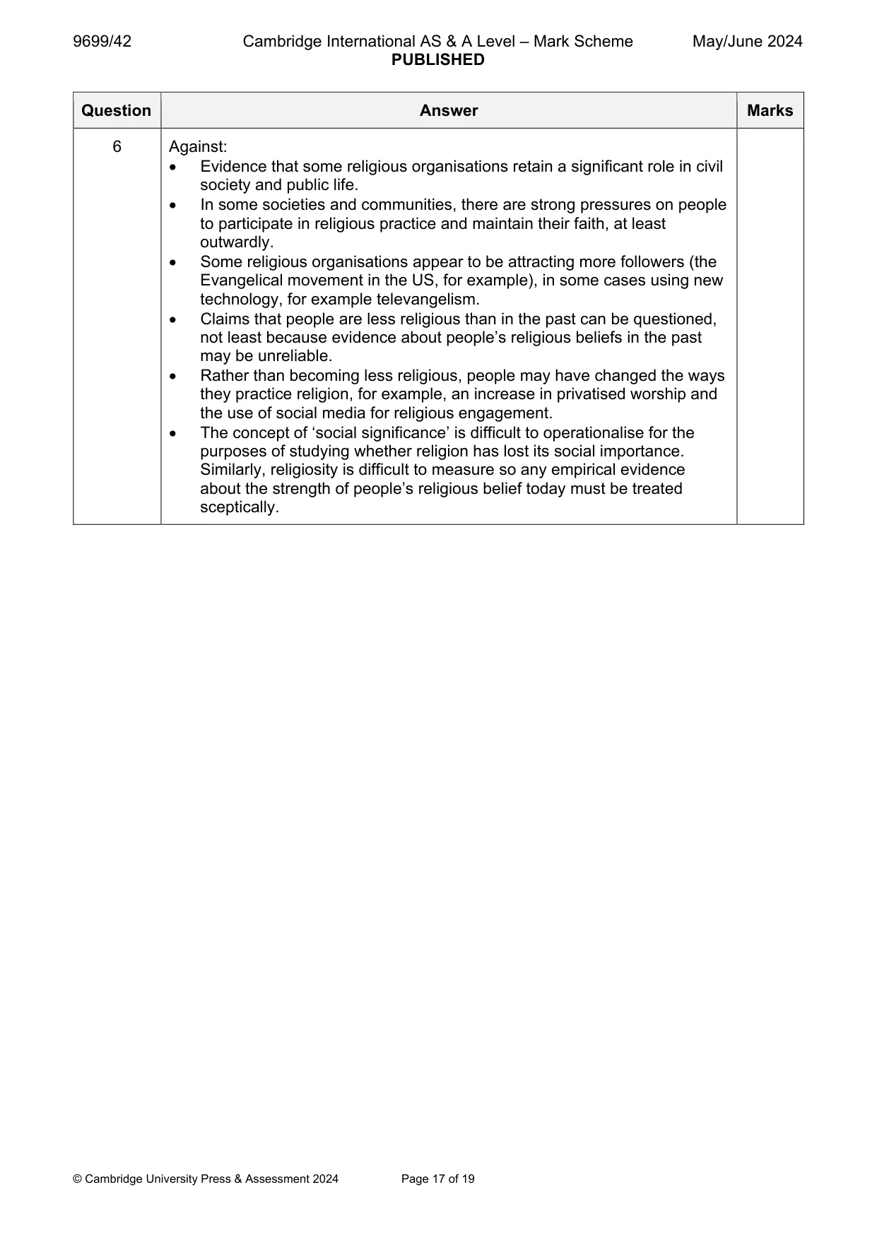 Mark scheme, page 17 of 19