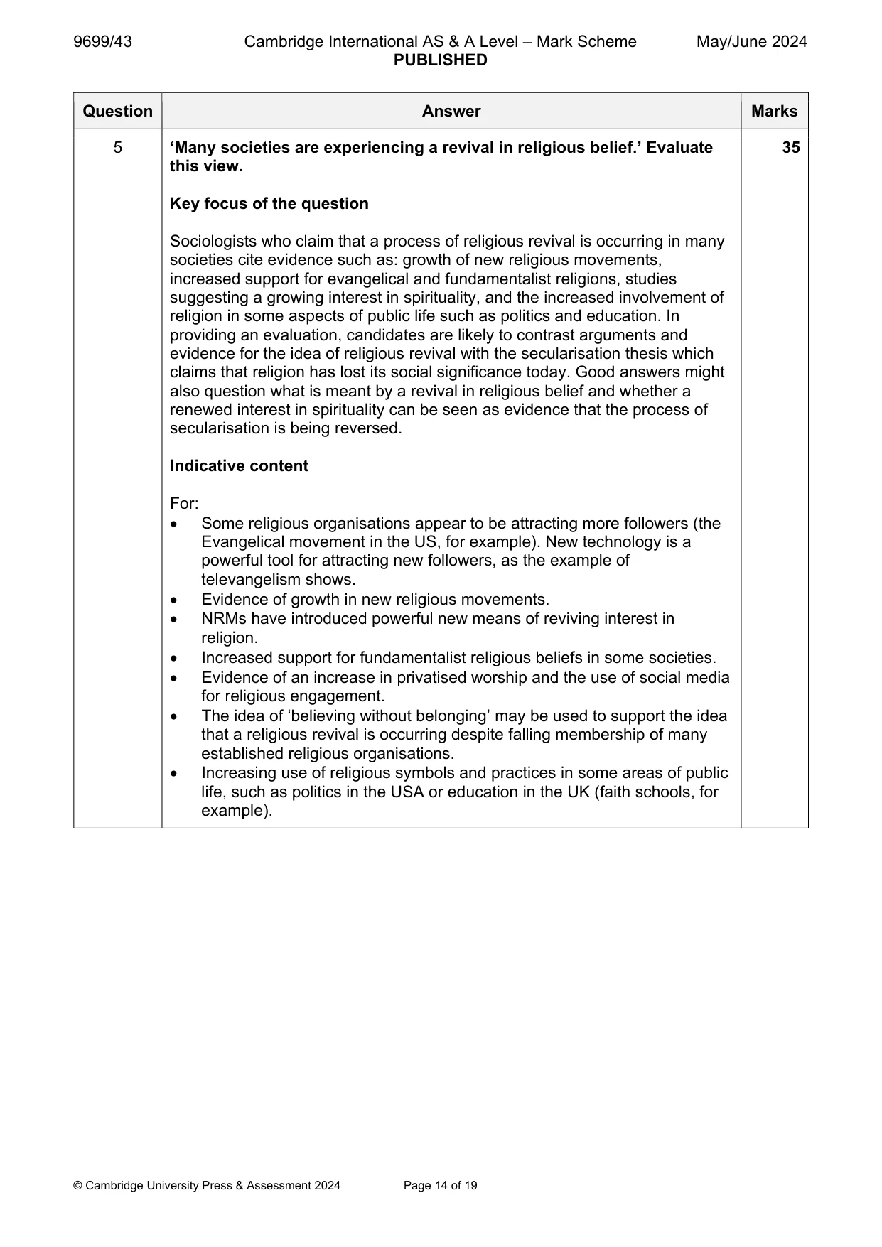 Mark scheme, page 14 of 19