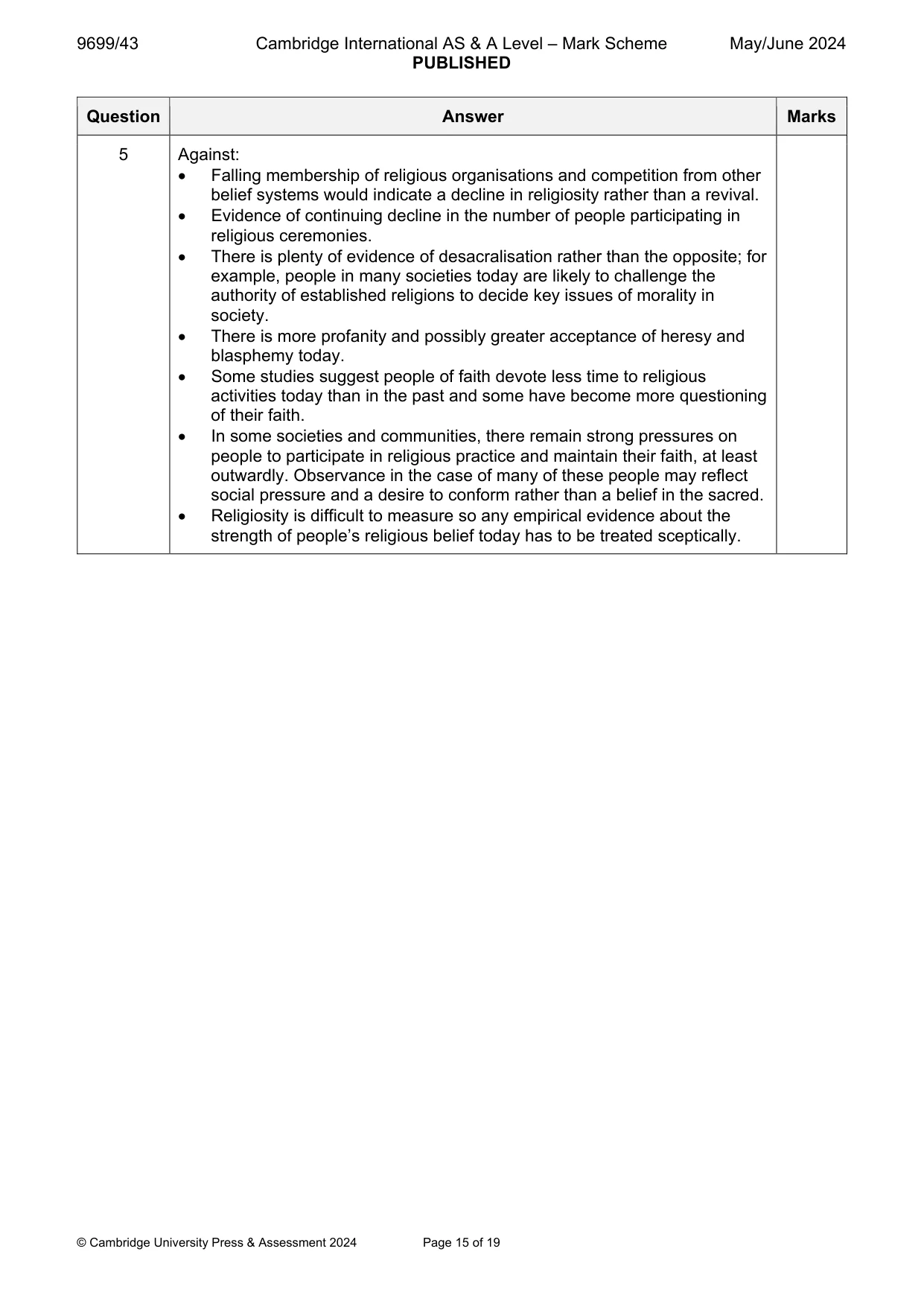 Mark scheme, page 15 of 19