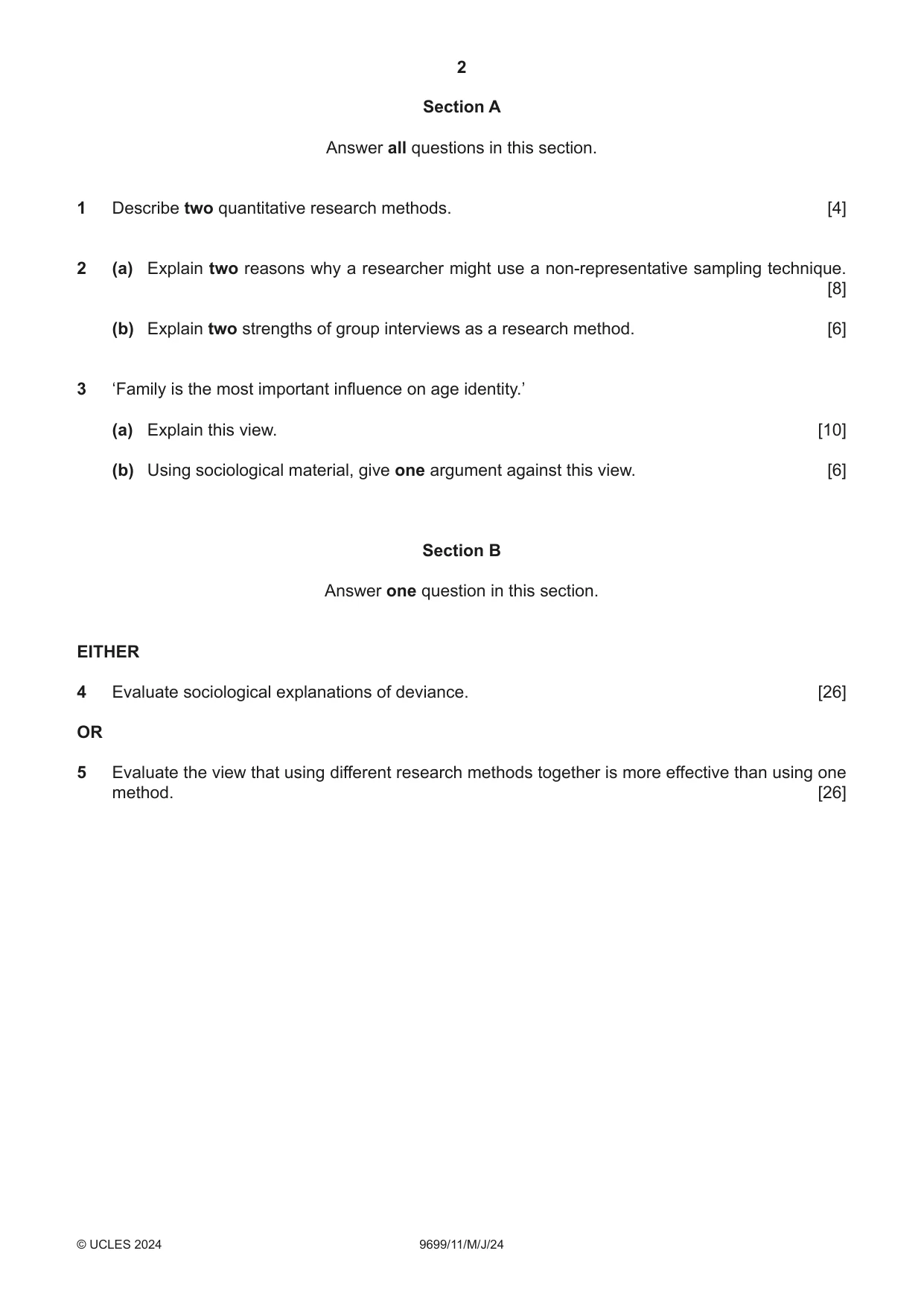Cambridge A Level Sociology 9699 2024 May/June Paper 1 · Variant 1 question paper, page 2 of 4