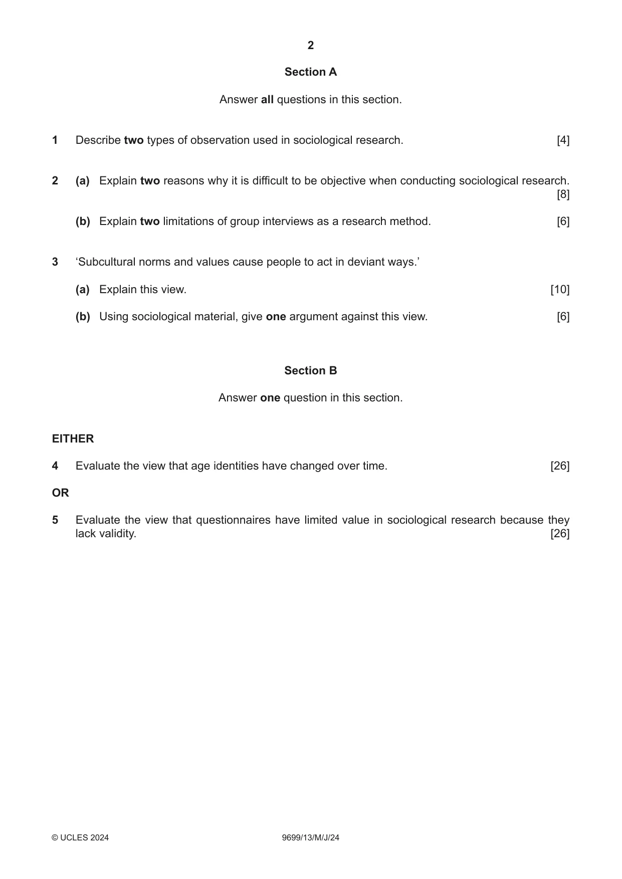 Cambridge A Level Sociology 9699 2024 May/June Paper 1 · Variant 3 question paper, page 2 of 4
