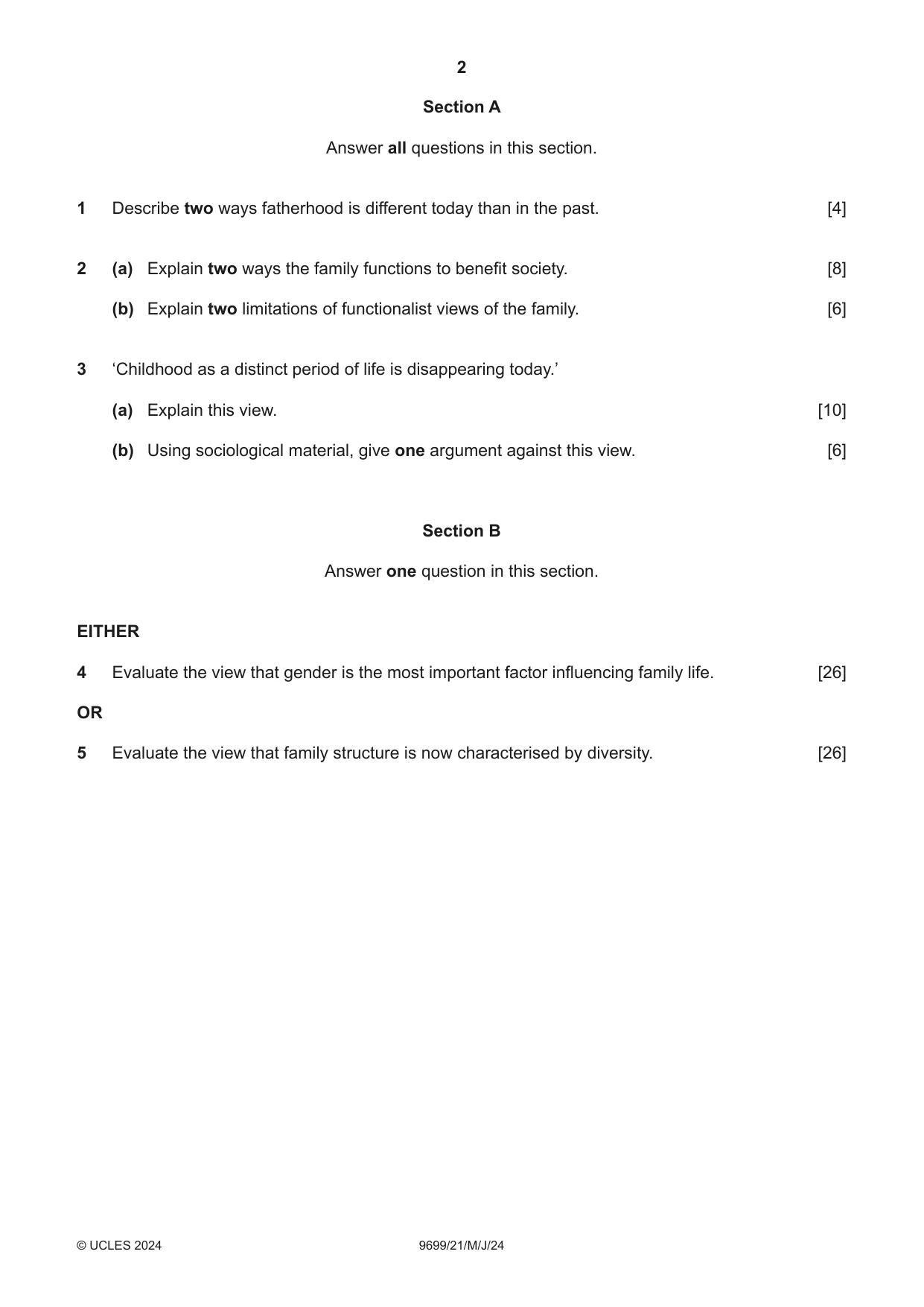 Cambridge A Level Sociology 9699 2024 May/June Paper 2 · Variant 1 question paper, page 2 of 4