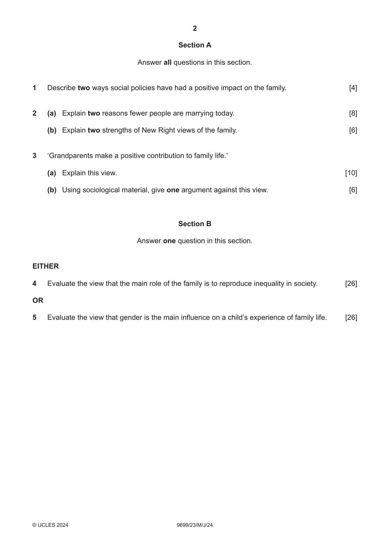 Cambridge A Level Sociology 9699 2024 May/June Paper 2 · Variant 3 question paper, page 2 of 4